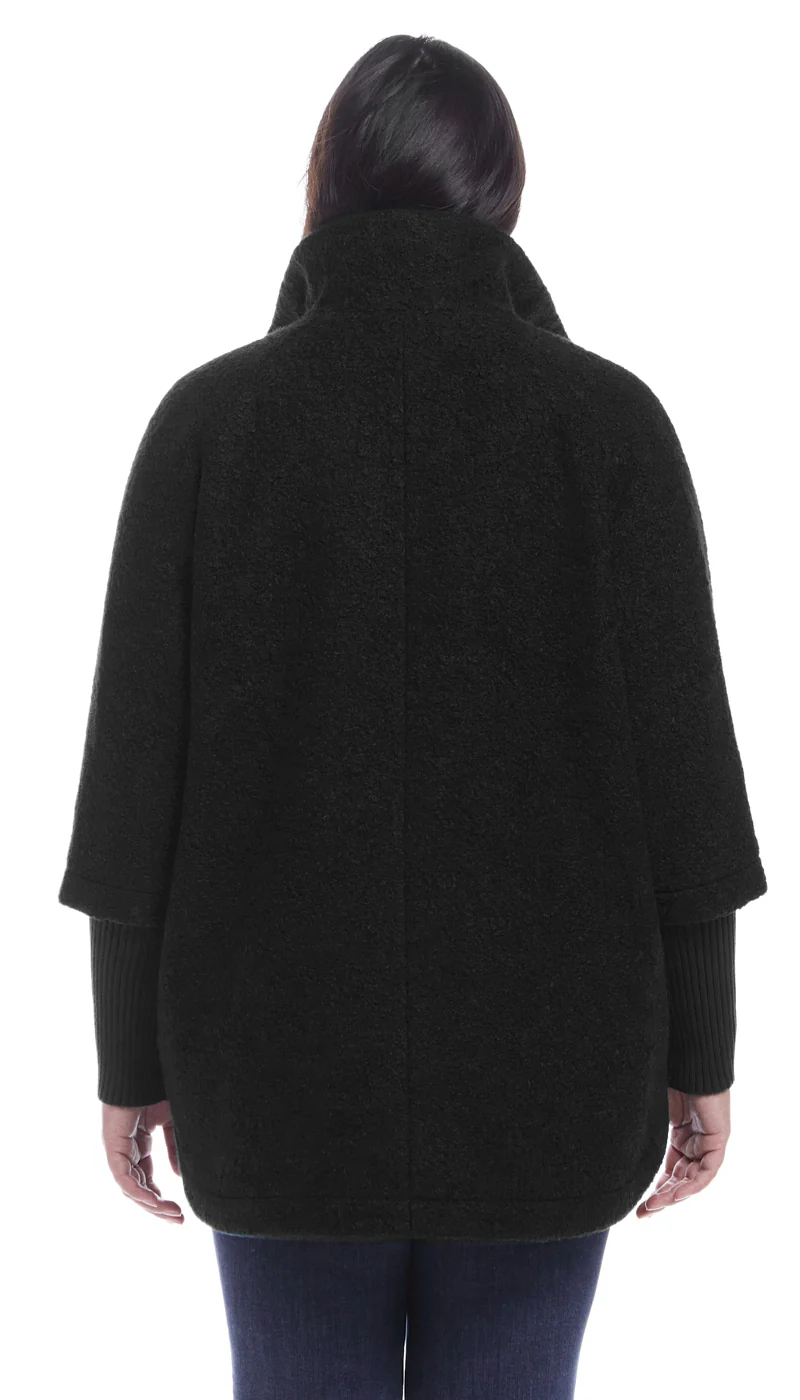 BUTTON FRONT BOUCLE TOPPER WITH KNIT SLEEVES - Image 11