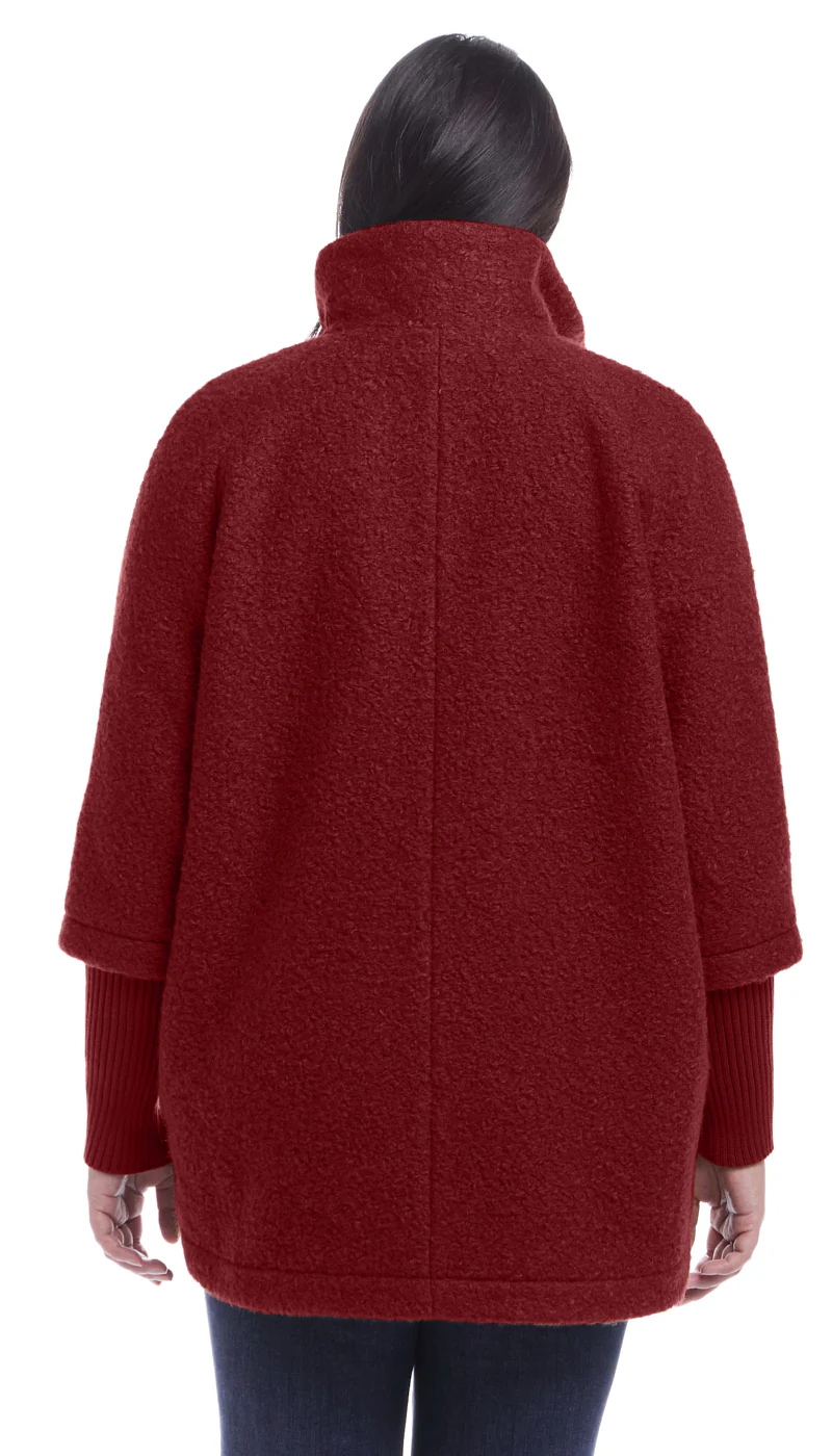 BUTTON FRONT BOUCLE TOPPER WITH KNIT SLEEVES - Image 20