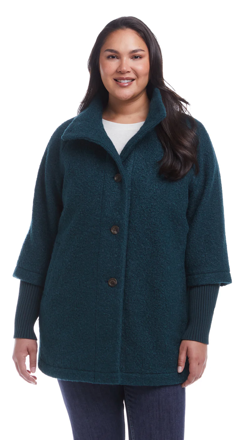 BUTTON FRONT BOUCLE TOPPER WITH KNIT SLEEVES - Image 27