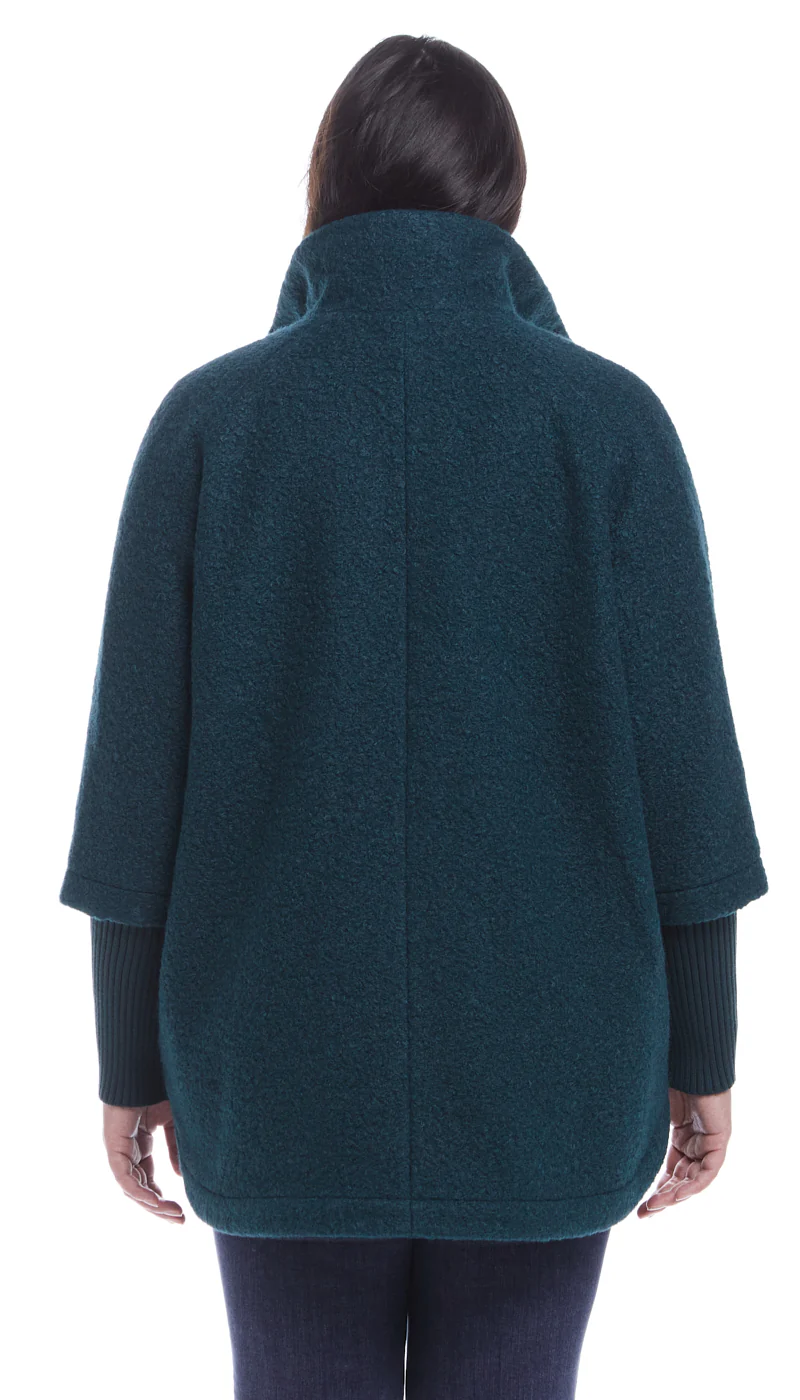 BUTTON FRONT BOUCLE TOPPER WITH KNIT SLEEVES - Image 28