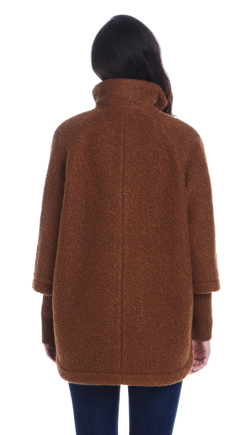BUTTON FRONT BOUCLE TOPPER WITH KNIT SLEEVES - Image 13