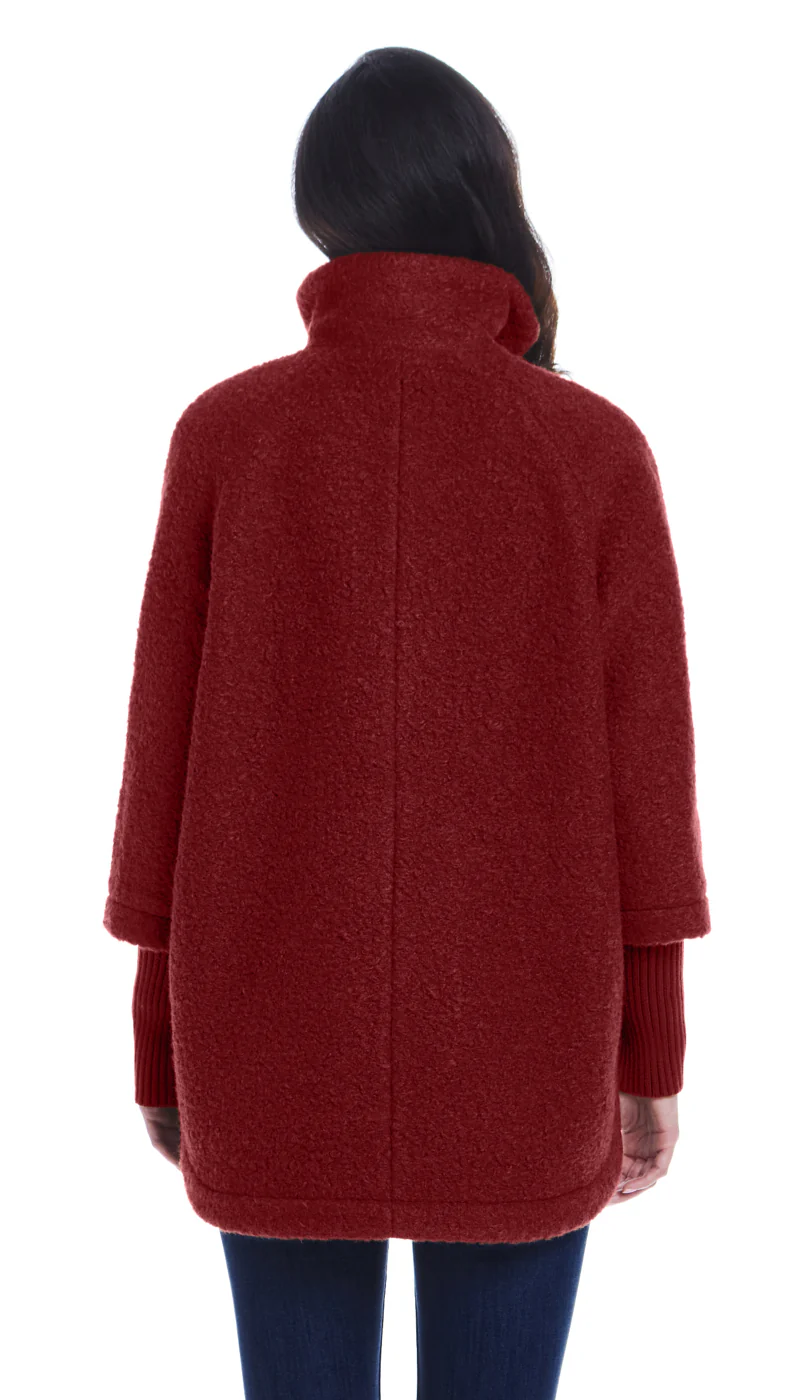 BUTTON FRONT BOUCLE TOPPER WITH KNIT SLEEVES - Image 27