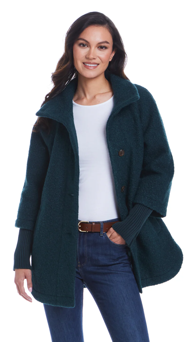BUTTON FRONT BOUCLE TOPPER WITH KNIT SLEEVES - Image 5