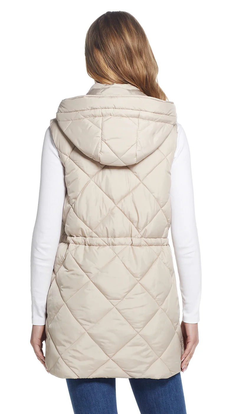 DIAMOND QUILTED LONGLINE HOODED VEST - Image 13