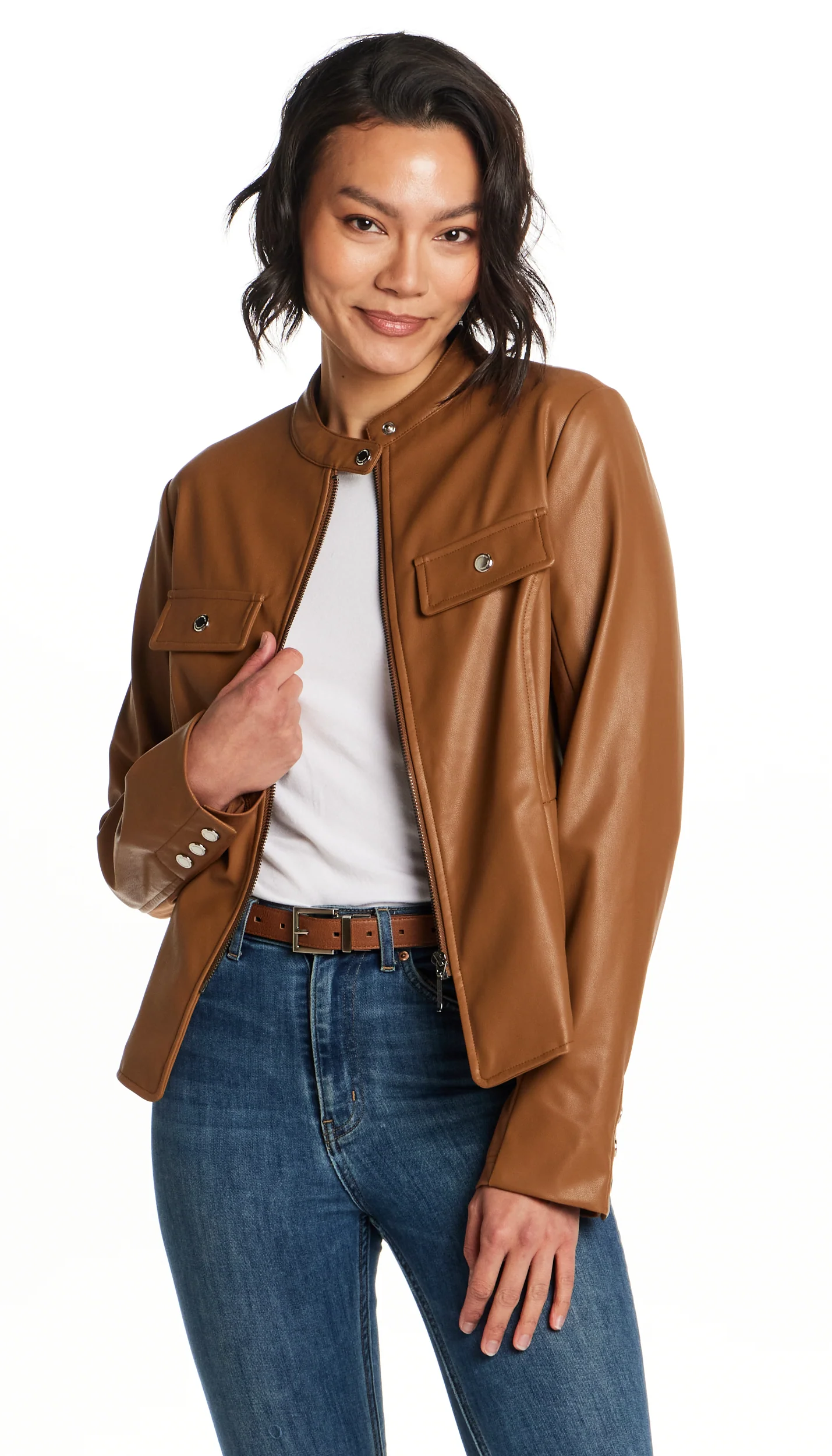 FAUX LEATHER JACKET WITH STRETCH KNIT - Image 10