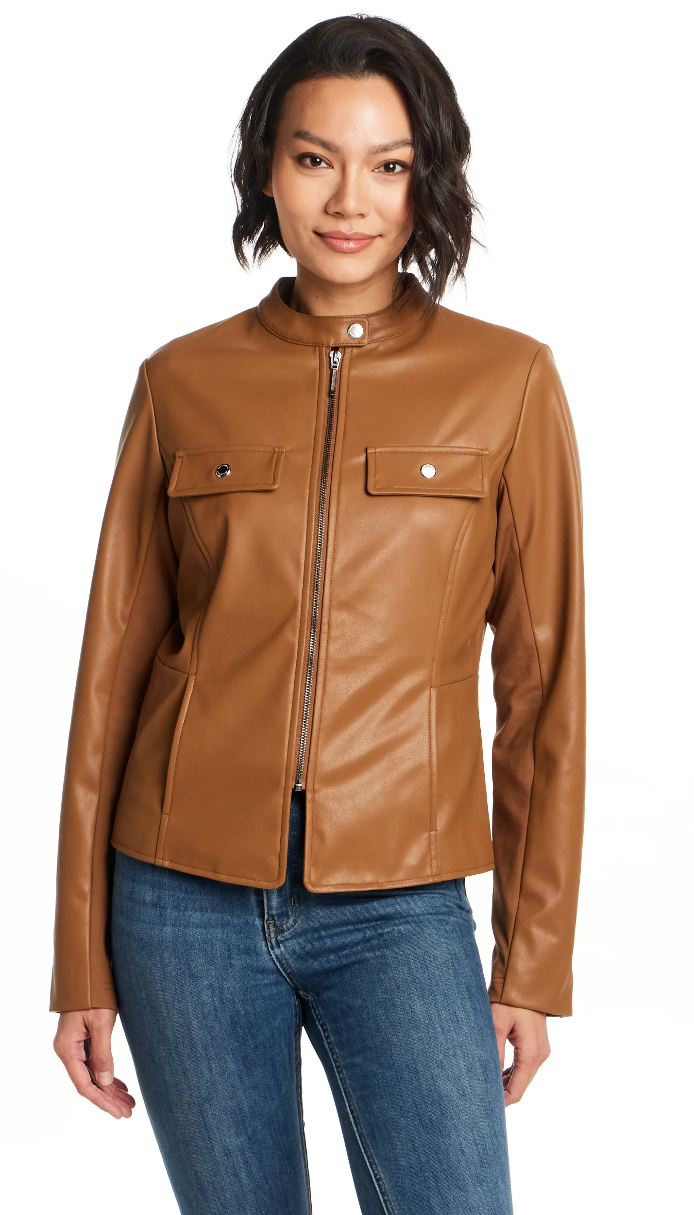 FAUX LEATHER JACKET WITH STRETCH KNIT - Image 13