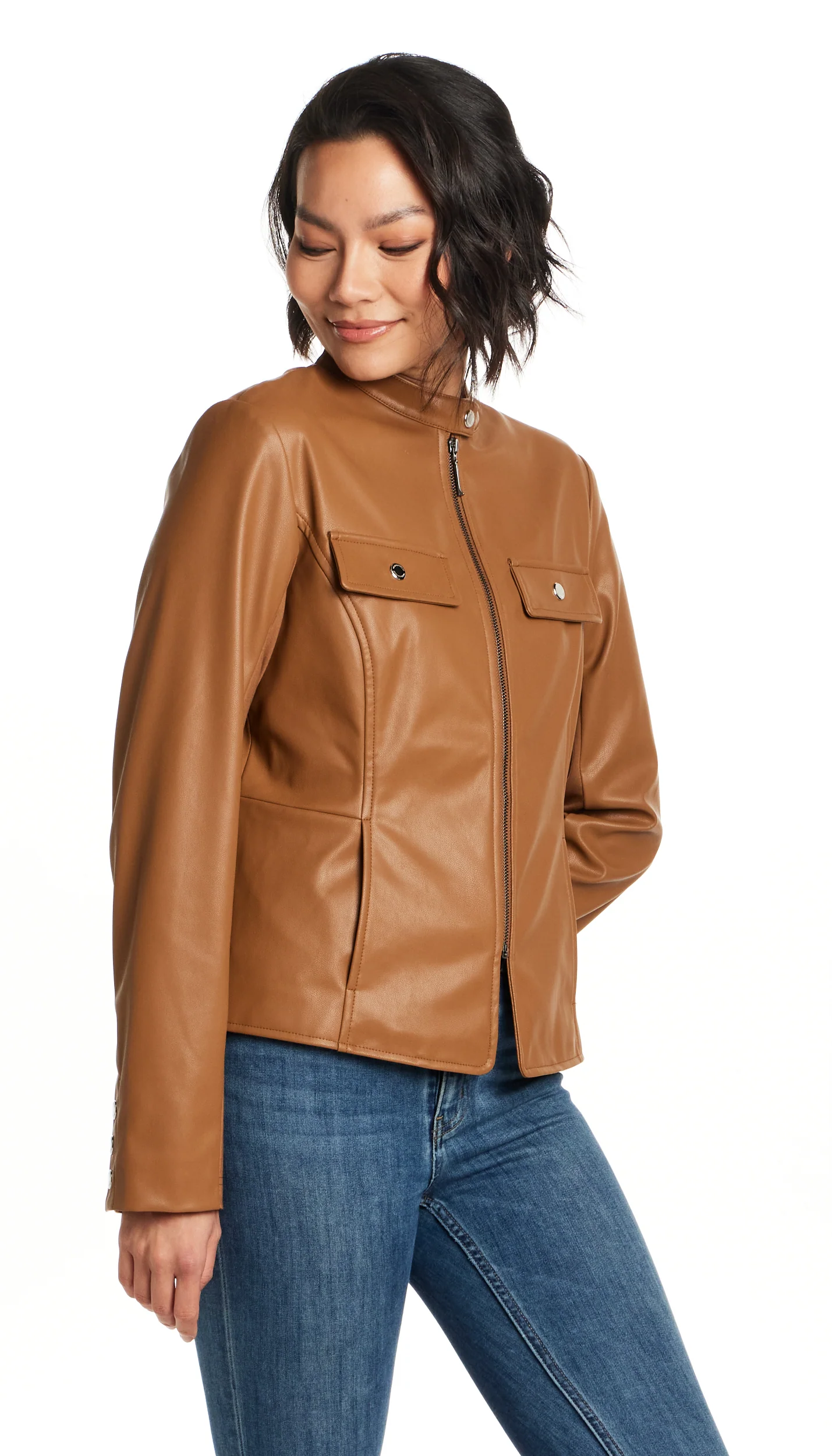 FAUX LEATHER JACKET WITH STRETCH KNIT - Image 14
