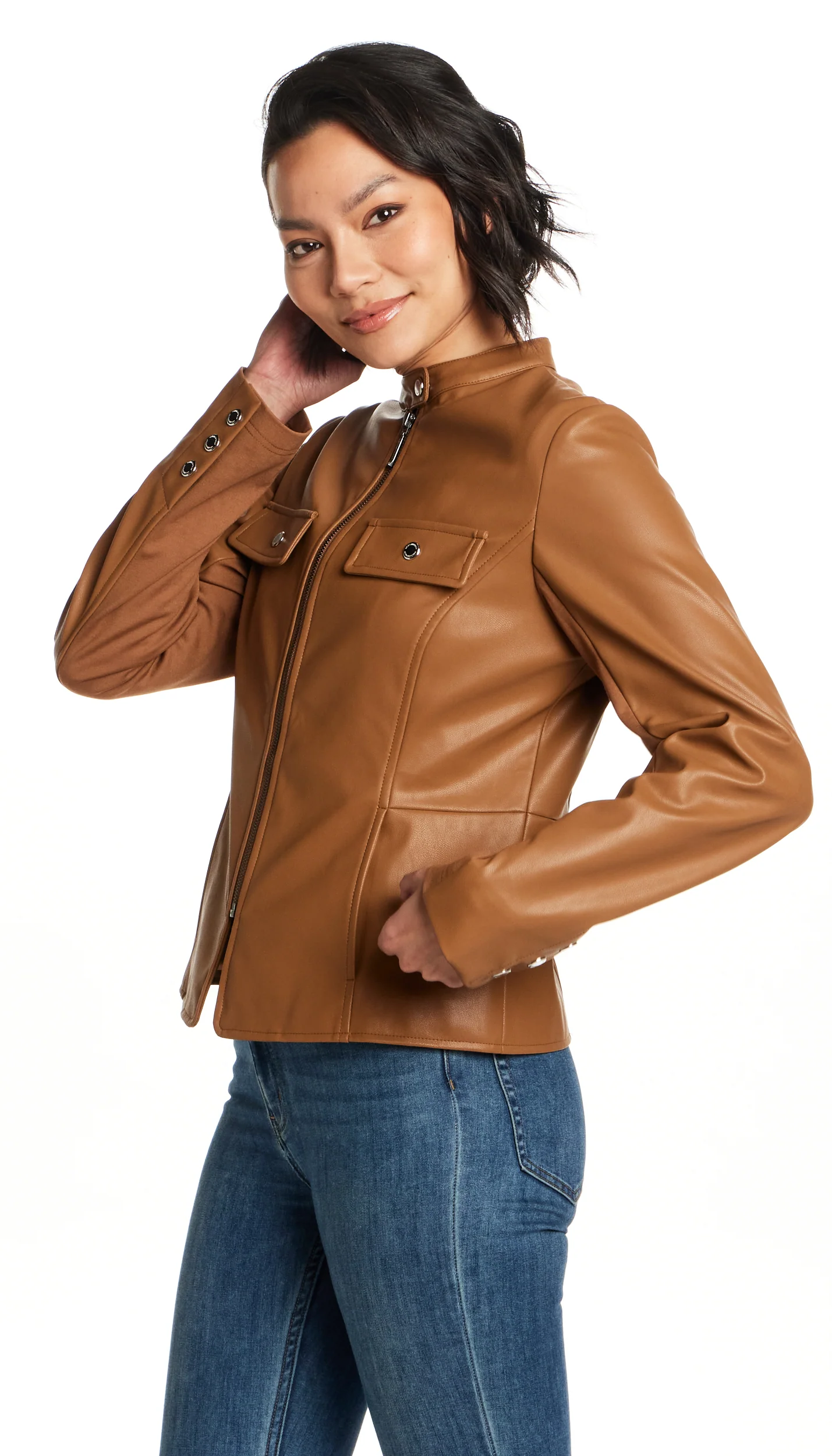 FAUX LEATHER JACKET WITH STRETCH KNIT - Image 15