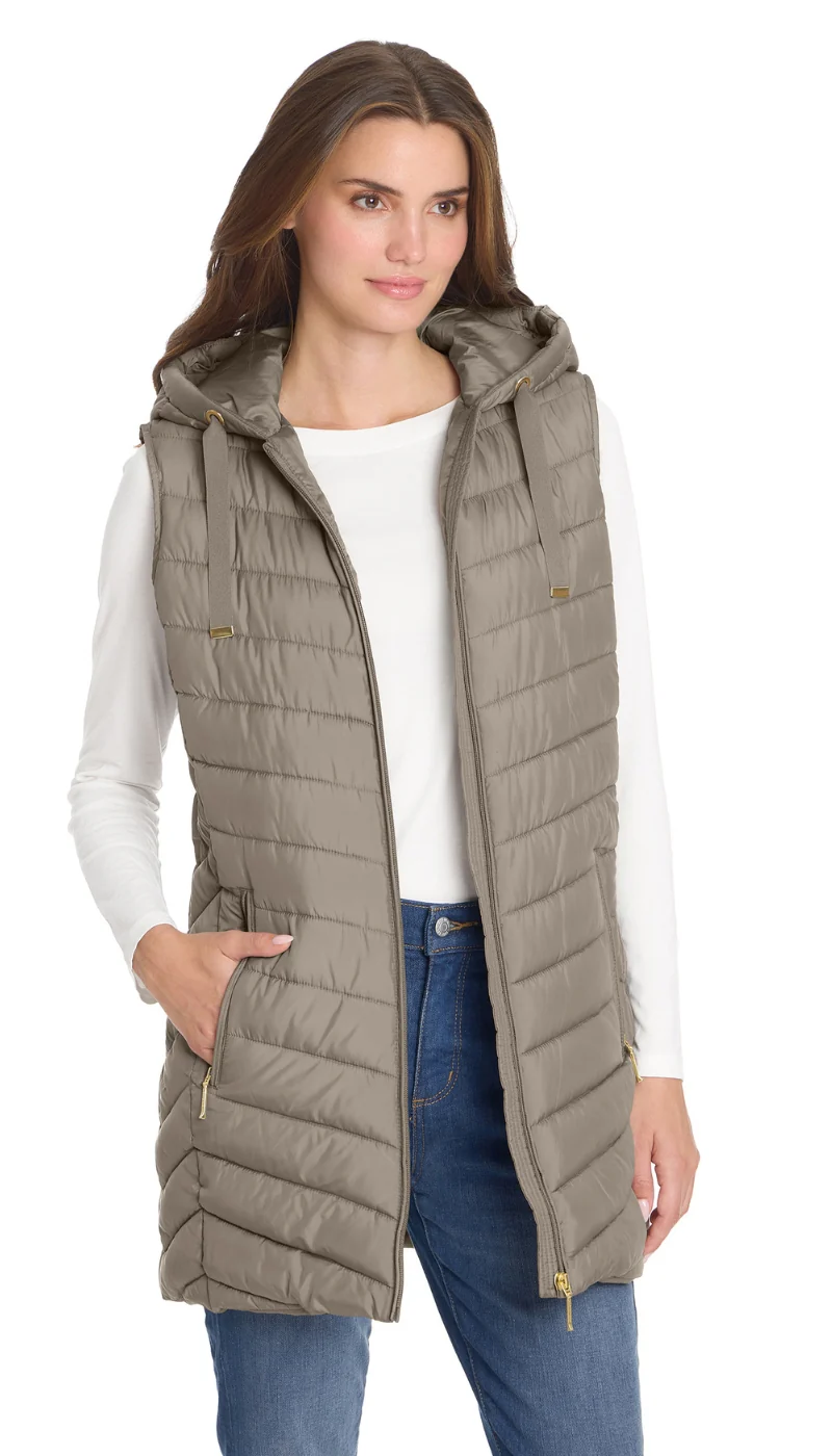 HOODED CHEVRON LONGLINE PUFFER VEST - Image 10