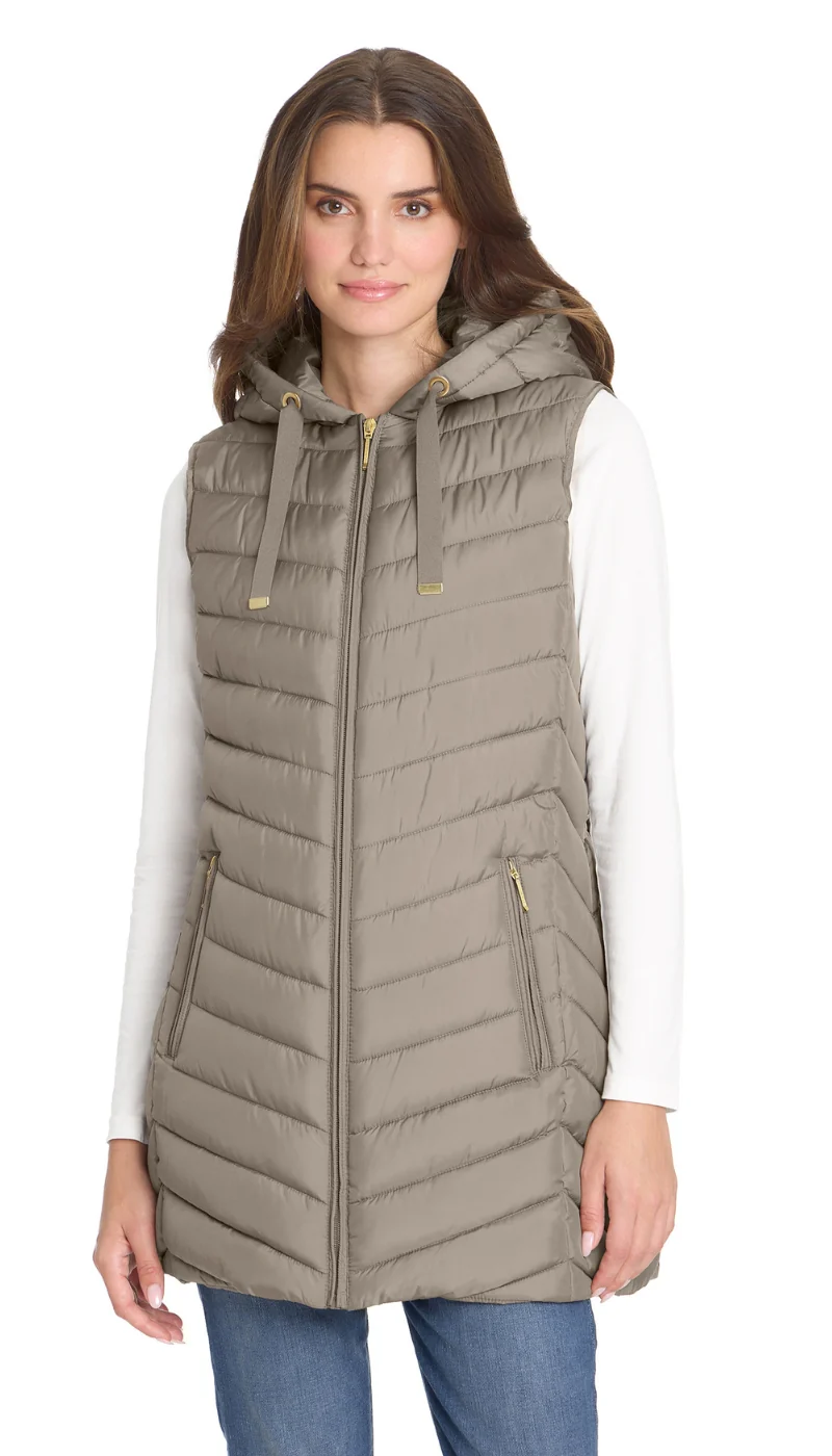 HOODED CHEVRON LONGLINE PUFFER VEST - Image 11