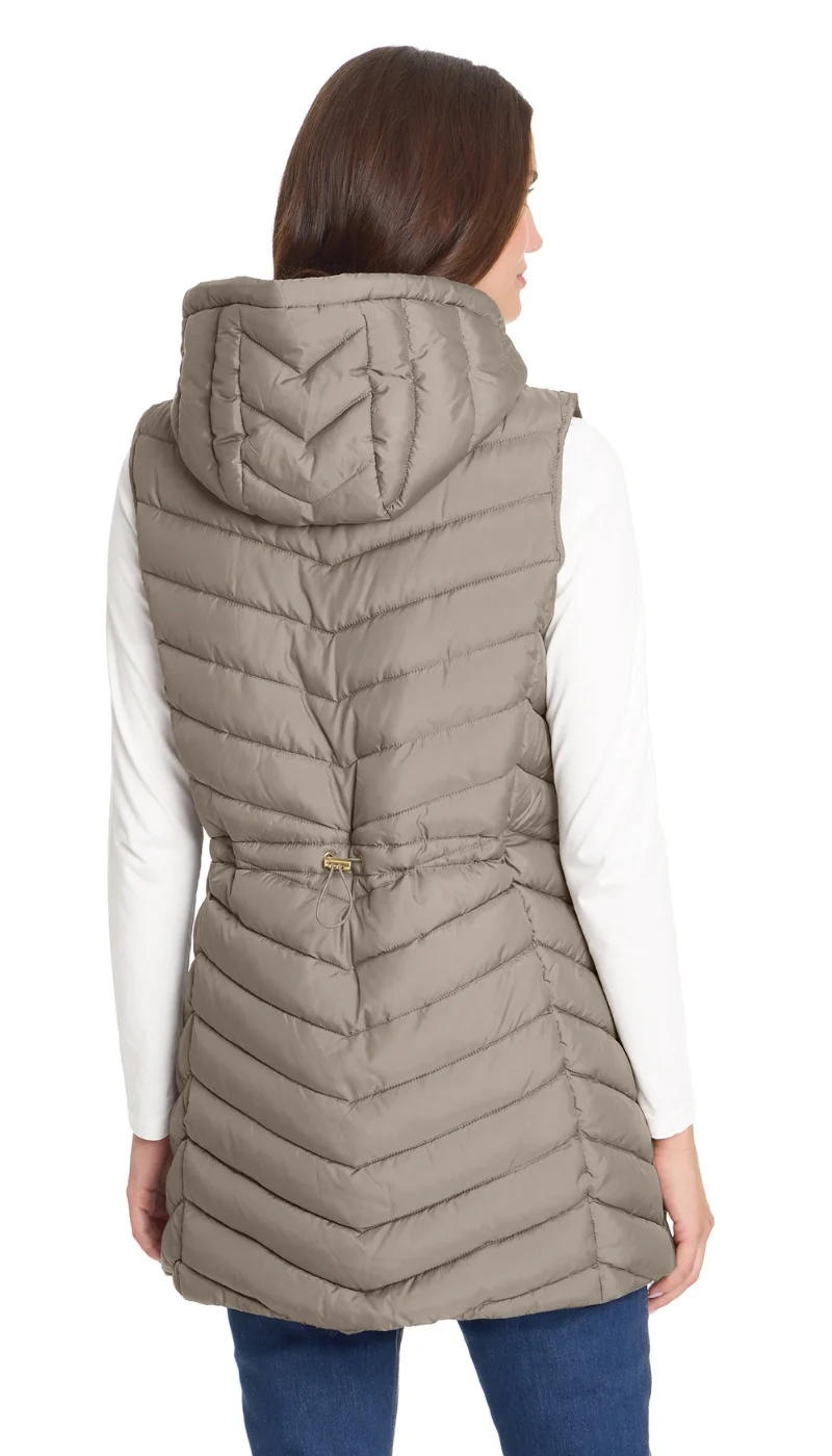 HOODED CHEVRON LONGLINE PUFFER VEST - Image 12