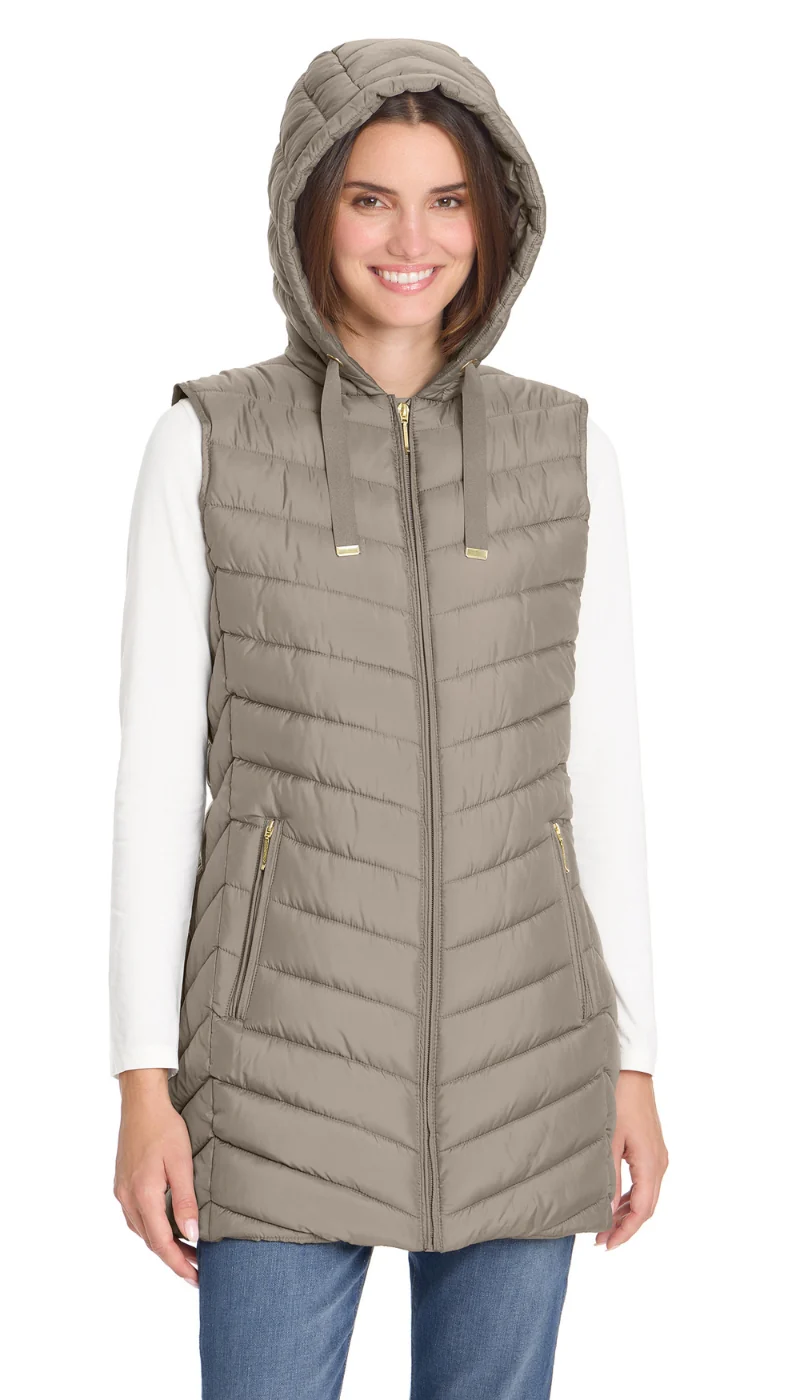 HOODED CHEVRON LONGLINE PUFFER VEST - Image 16