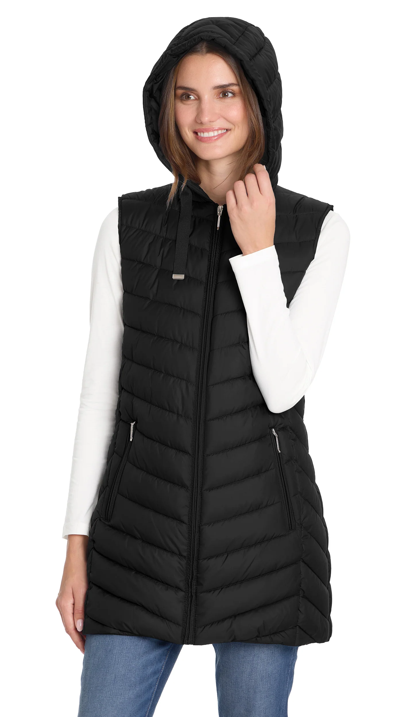 HOODED CHEVRON LONGLINE PUFFER VEST - Image 23