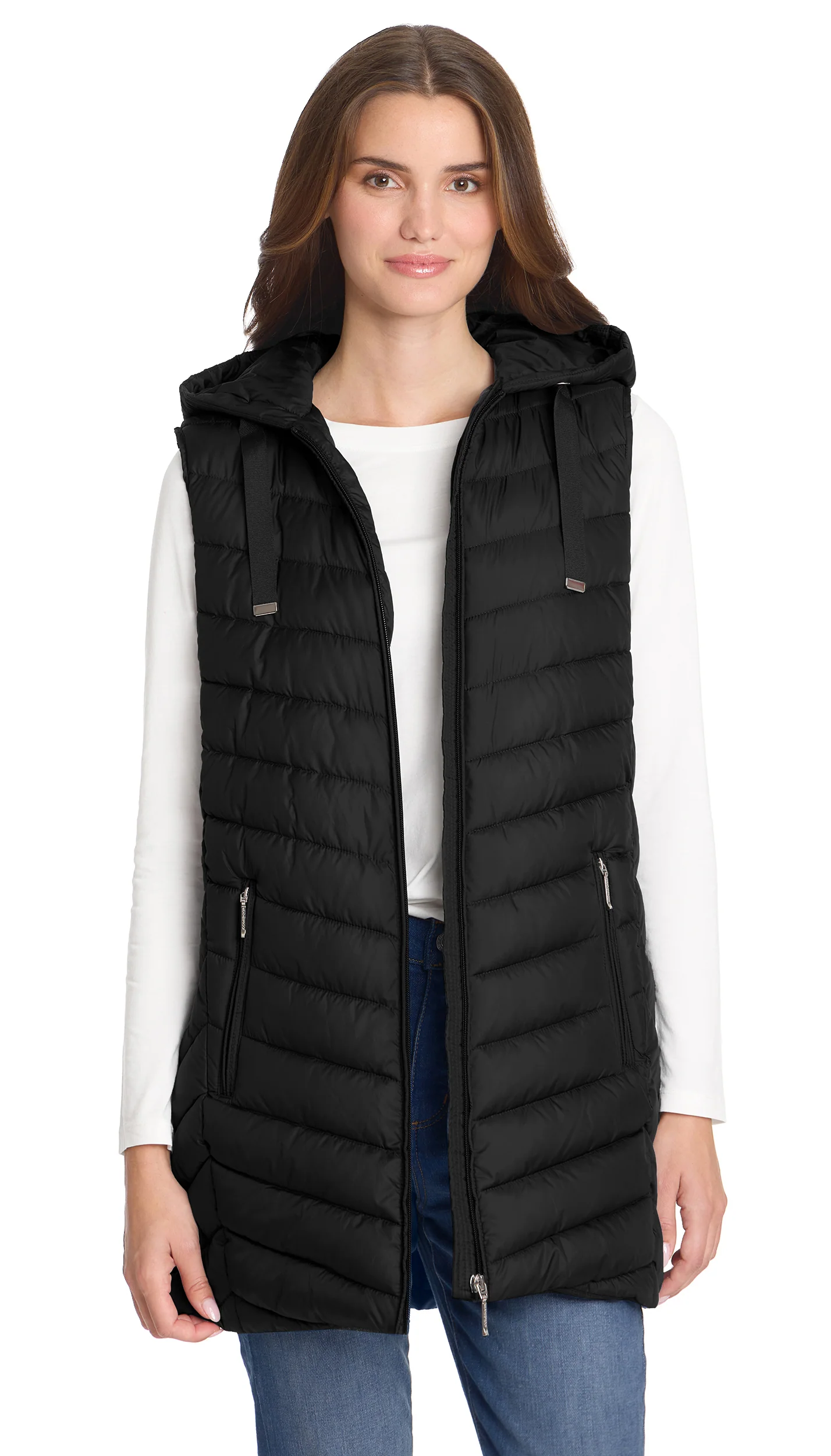 HOODED CHEVRON LONGLINE PUFFER VEST - Image 24