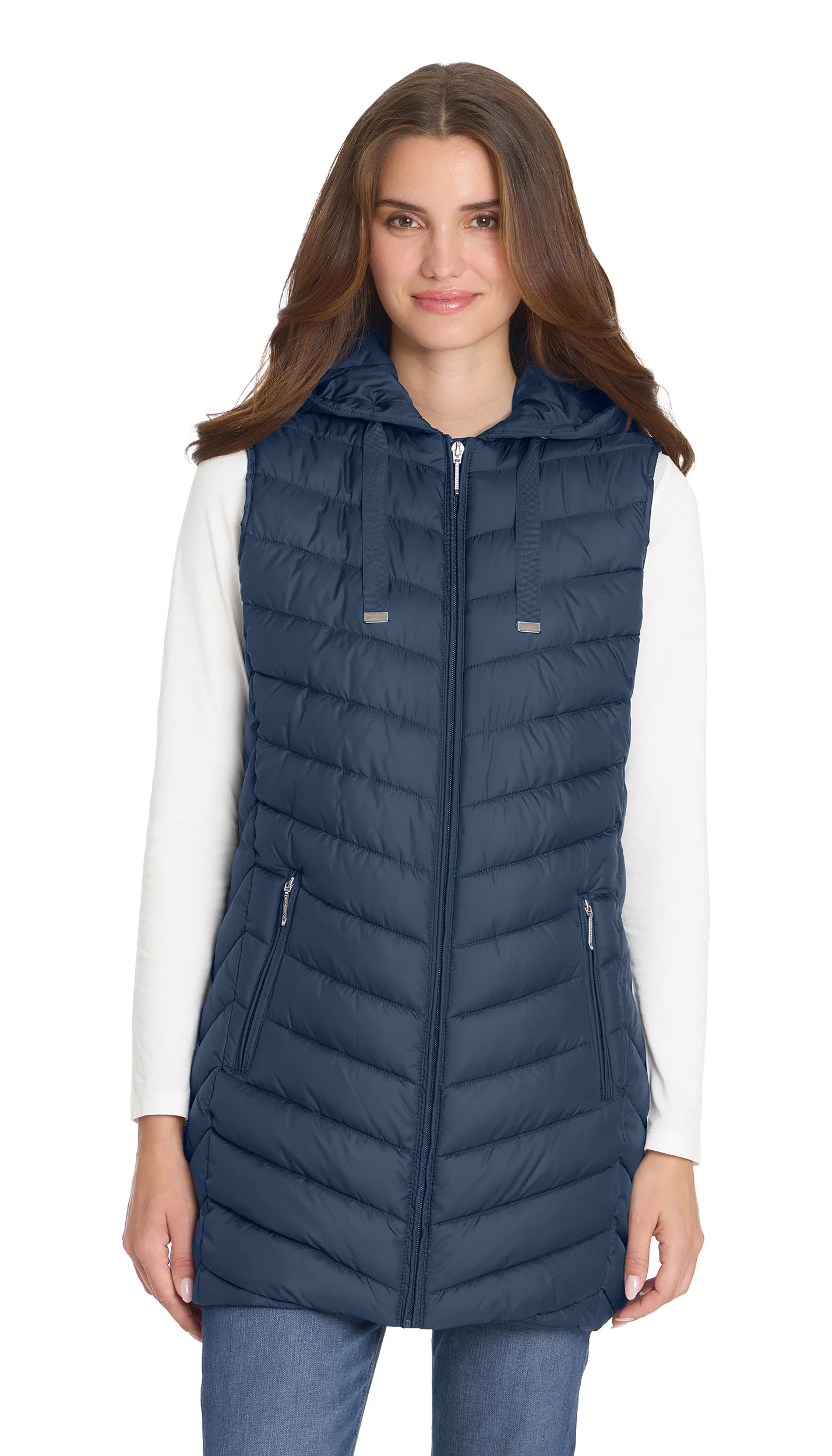 HOODED CHEVRON LONGLINE PUFFER VEST - Image 26