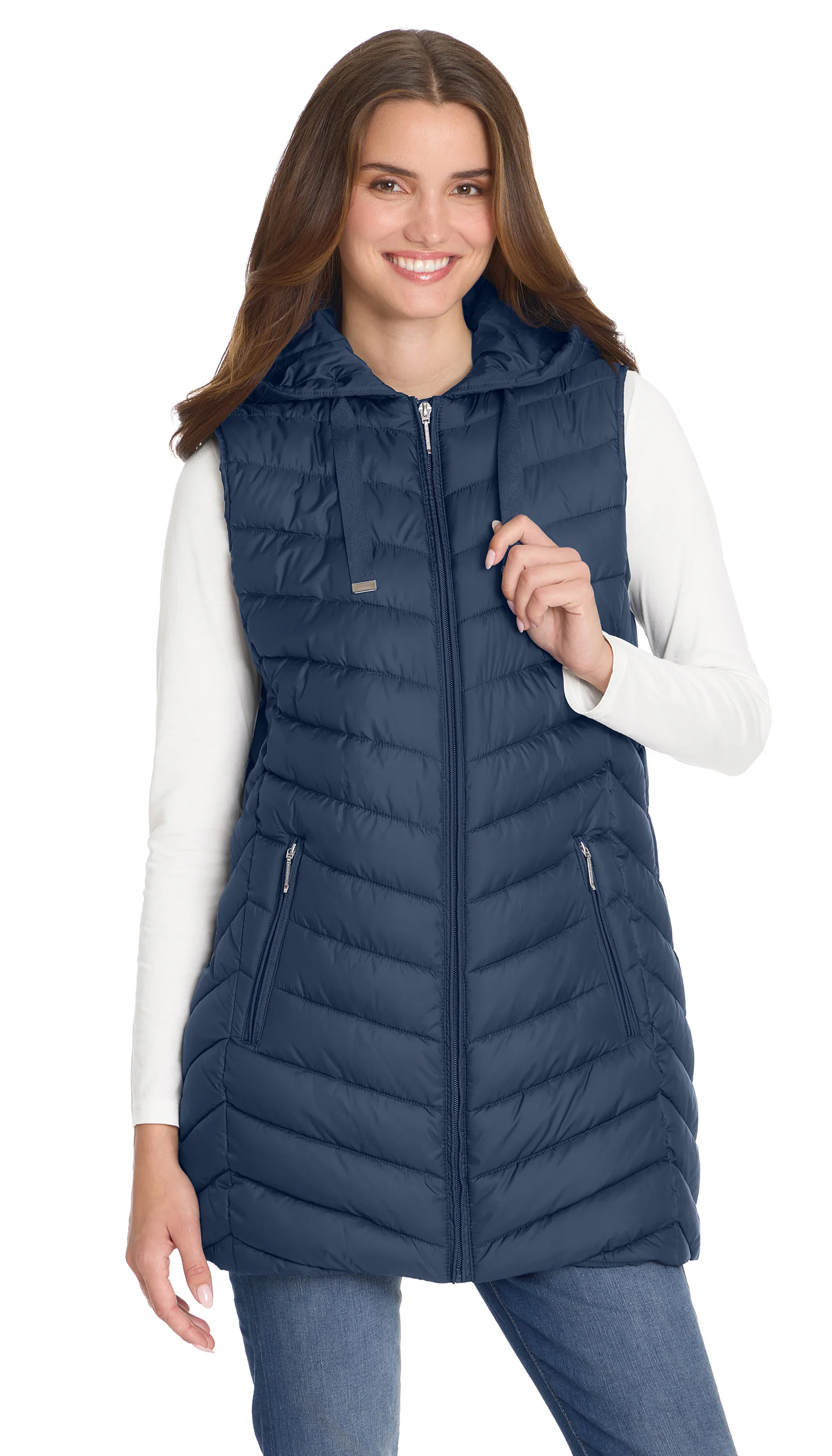 HOODED CHEVRON LONGLINE PUFFER VEST - Image 28