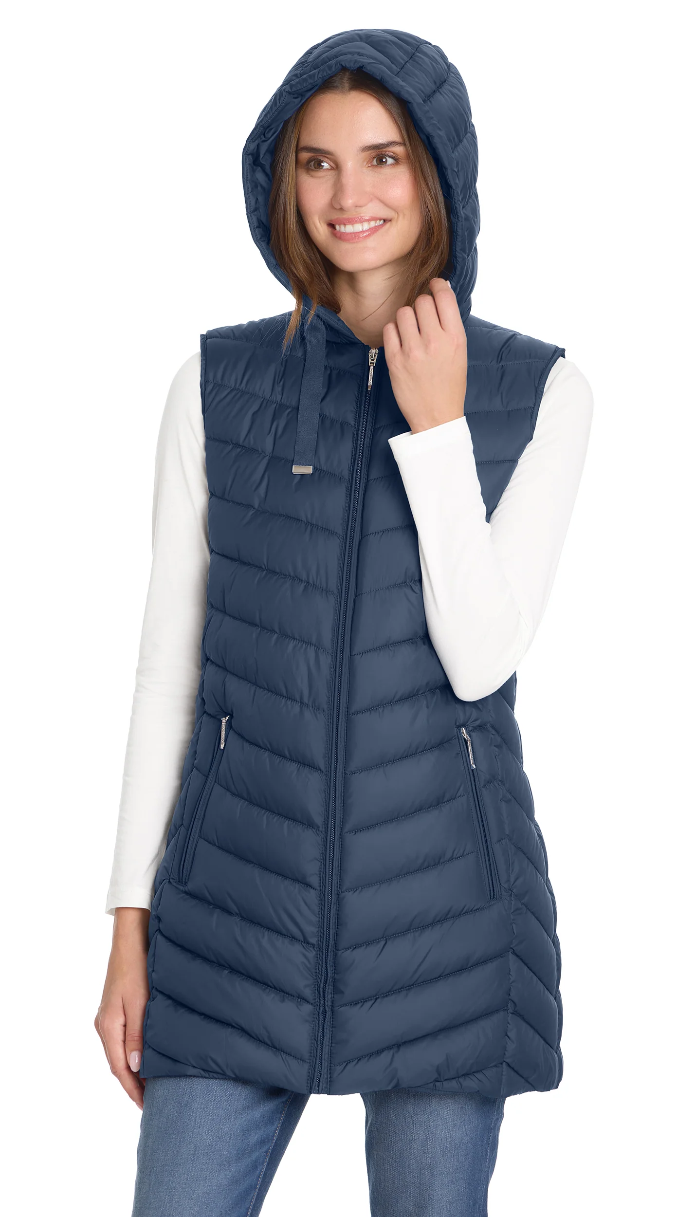 HOODED CHEVRON LONGLINE PUFFER VEST - Image 29
