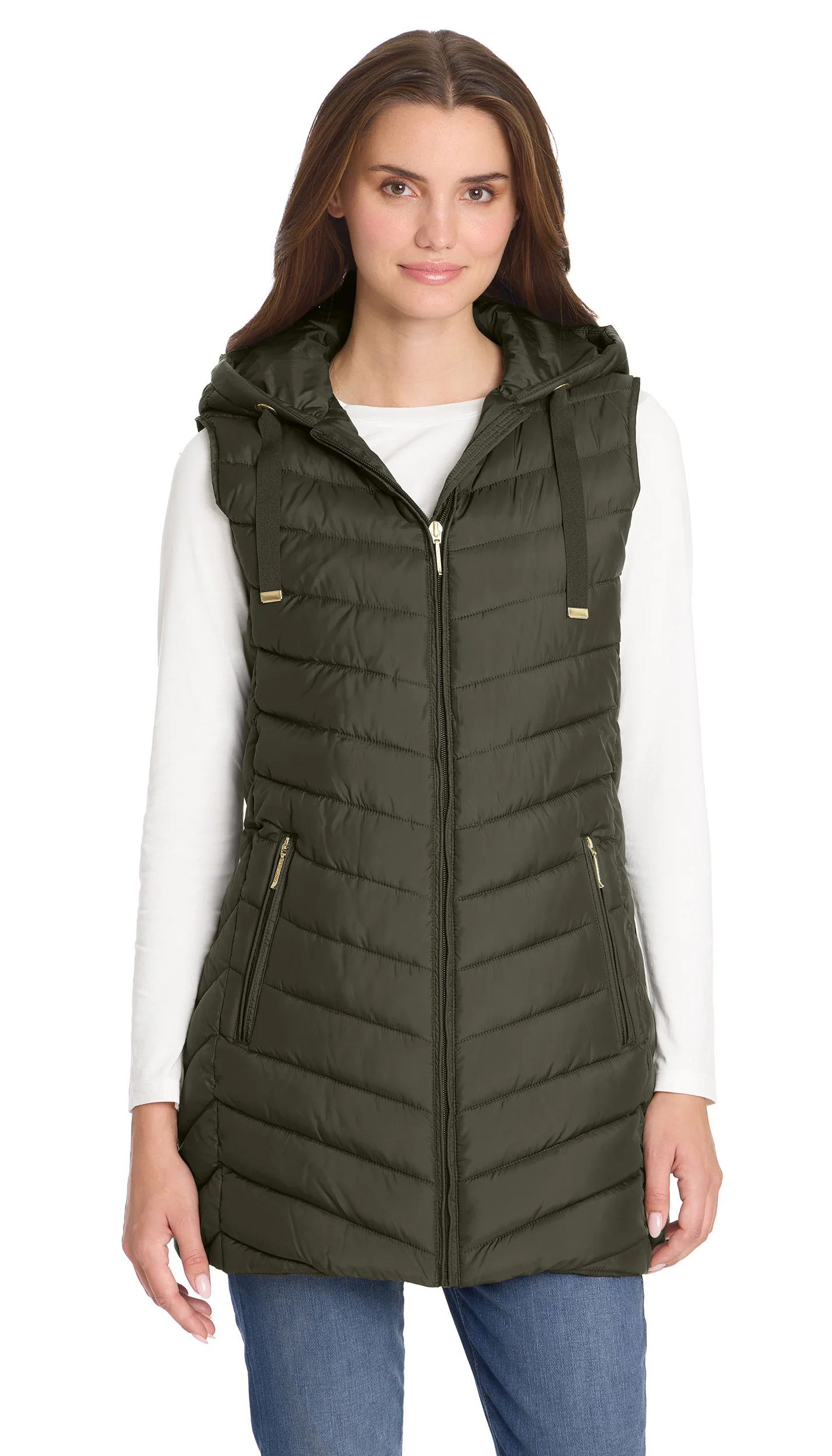 HOODED CHEVRON LONGLINE PUFFER VEST - Image 3