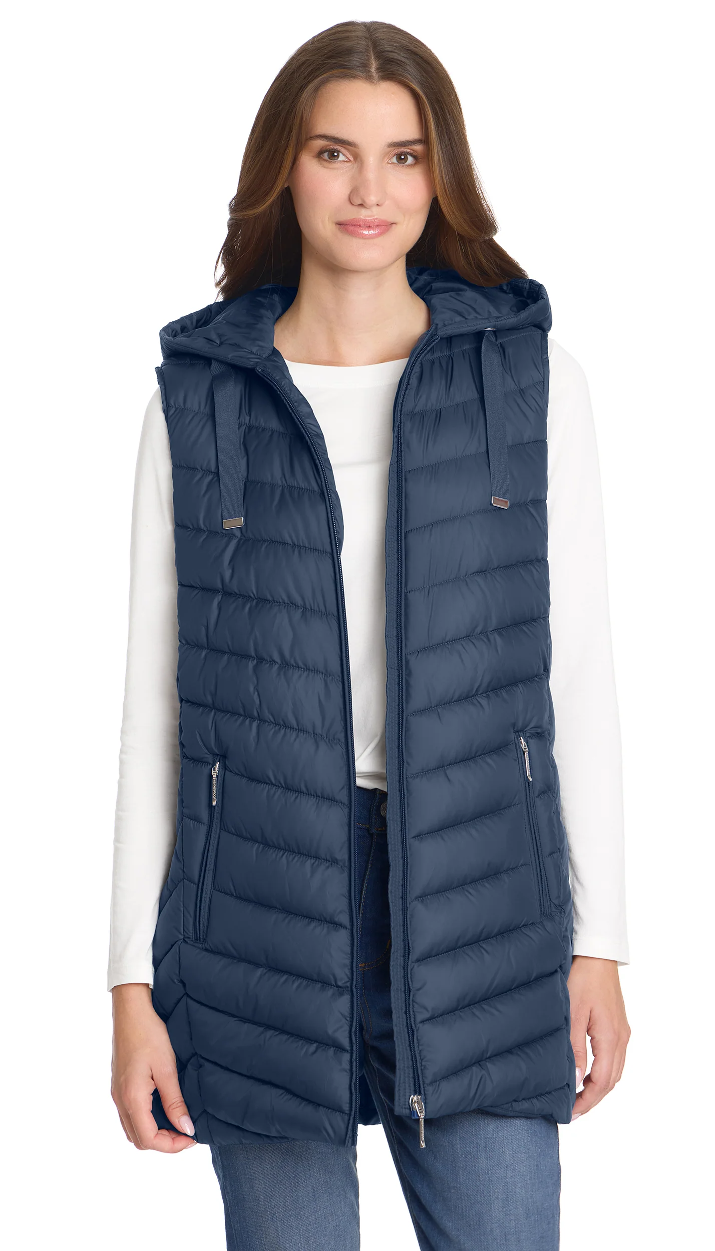 HOODED CHEVRON LONGLINE PUFFER VEST - Image 30