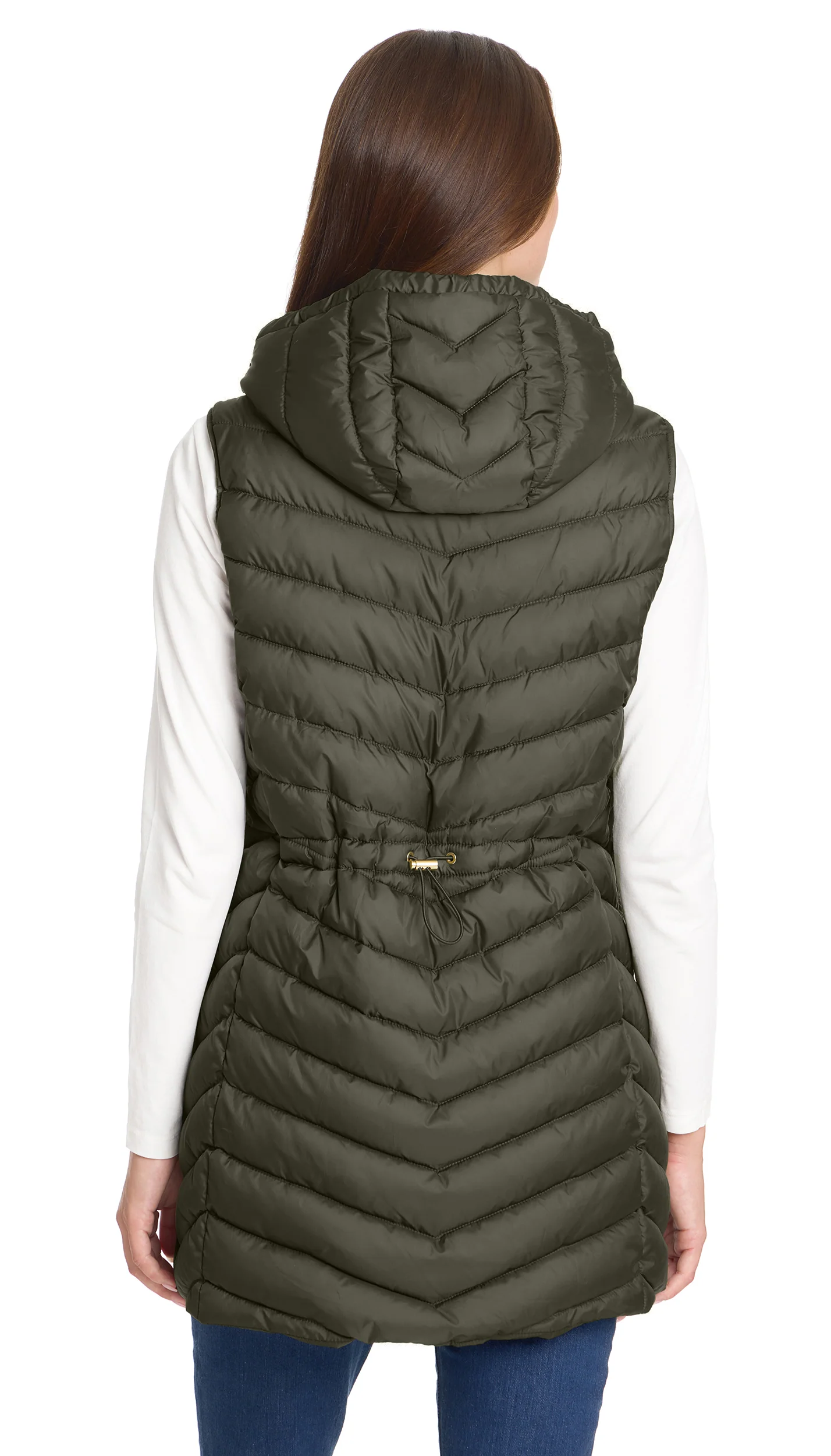 HOODED CHEVRON LONGLINE PUFFER VEST - Image 4