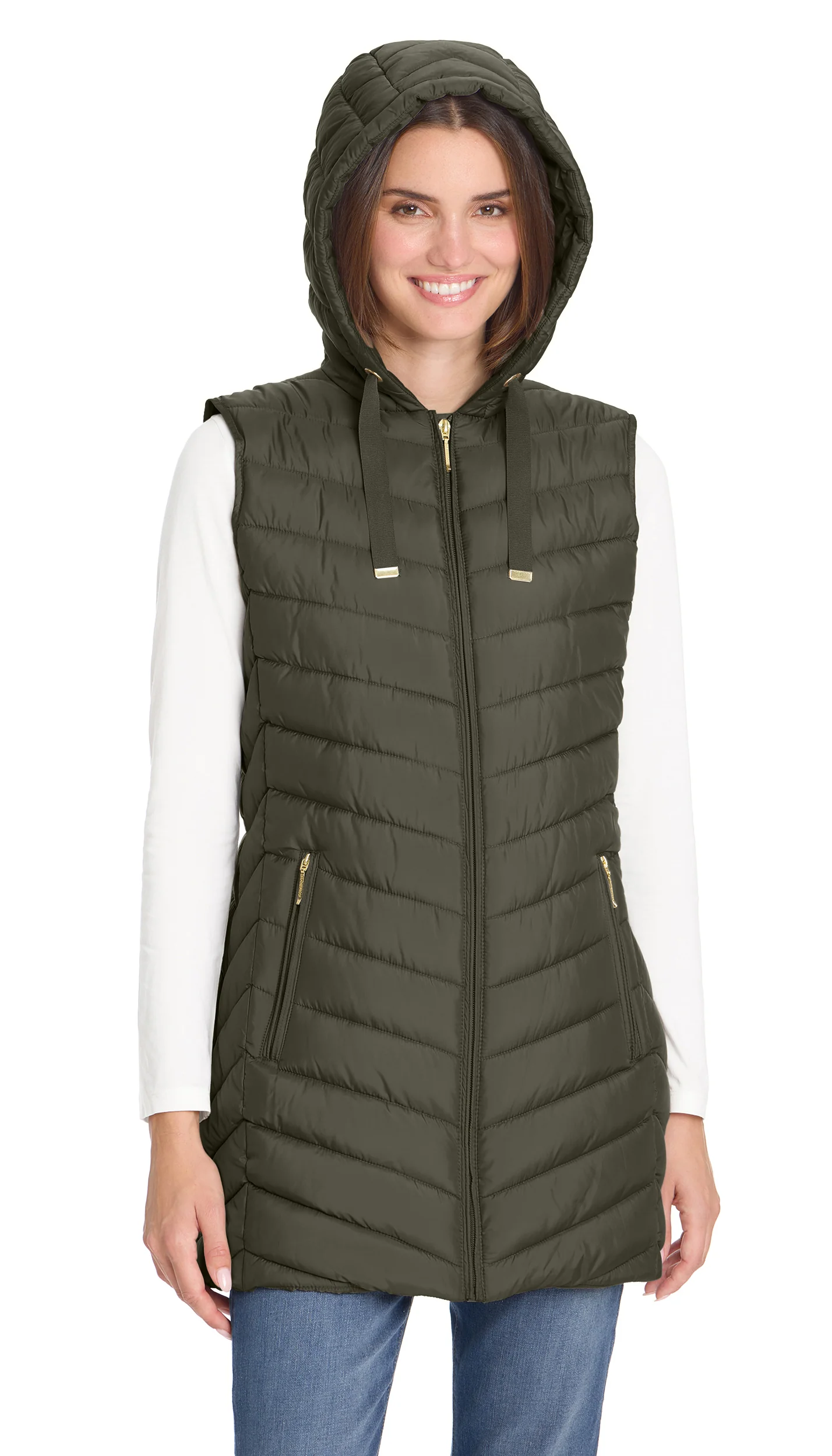 HOODED CHEVRON LONGLINE PUFFER VEST - Image 7