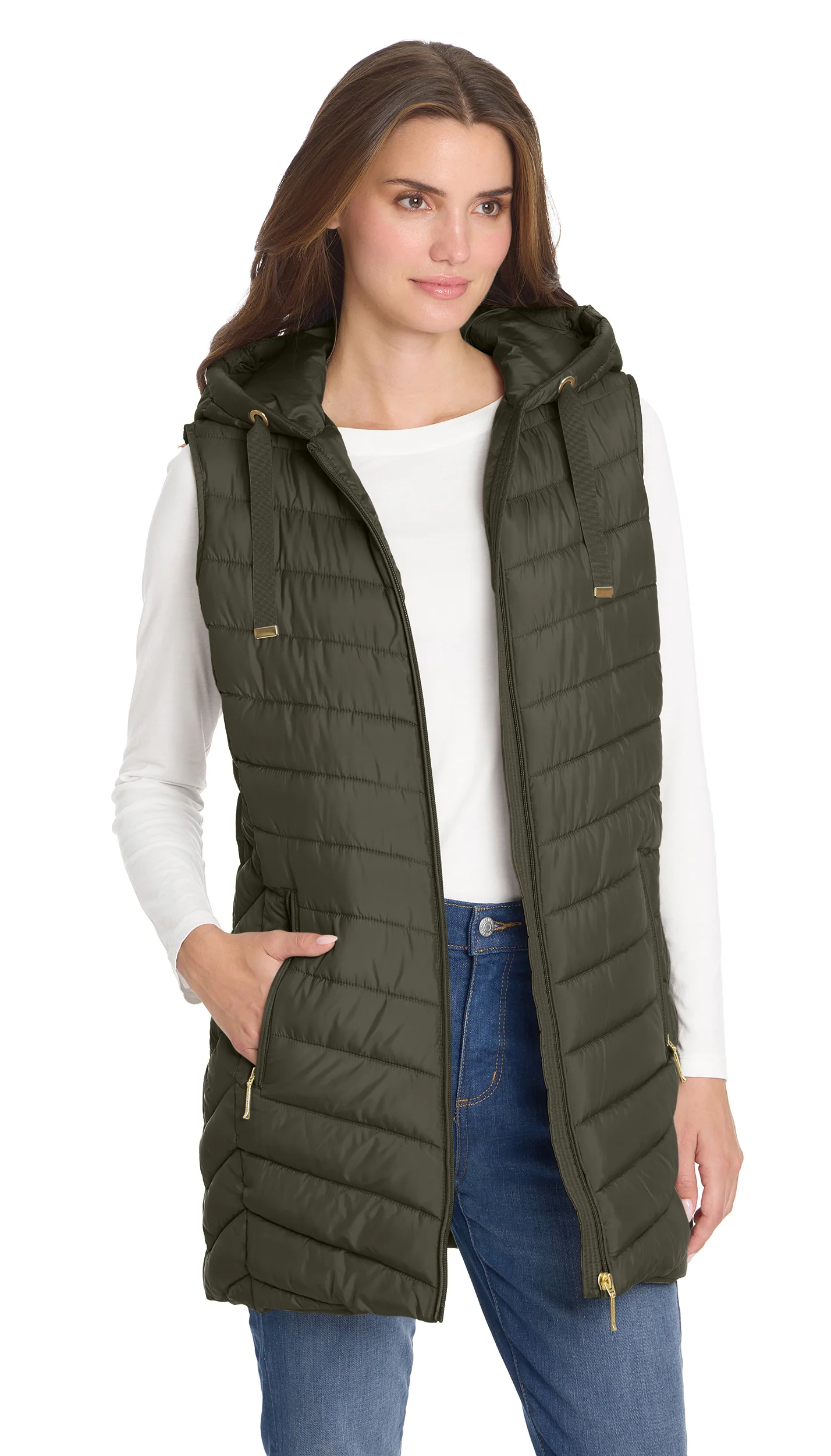 HOODED CHEVRON LONGLINE PUFFER VEST - Image 8