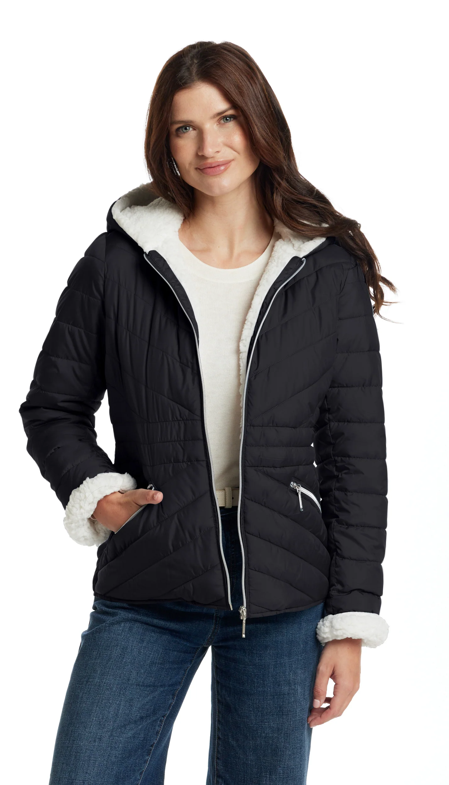 CHEVRON QUILTED PUFFER COAT WITH COZY FLEECE LINING - Image 12