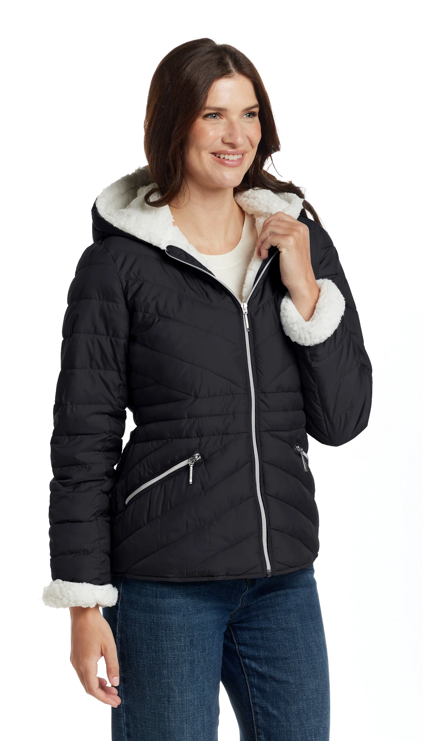 CHEVRON QUILTED PUFFER COAT WITH COZY FLEECE LINING - Image 13