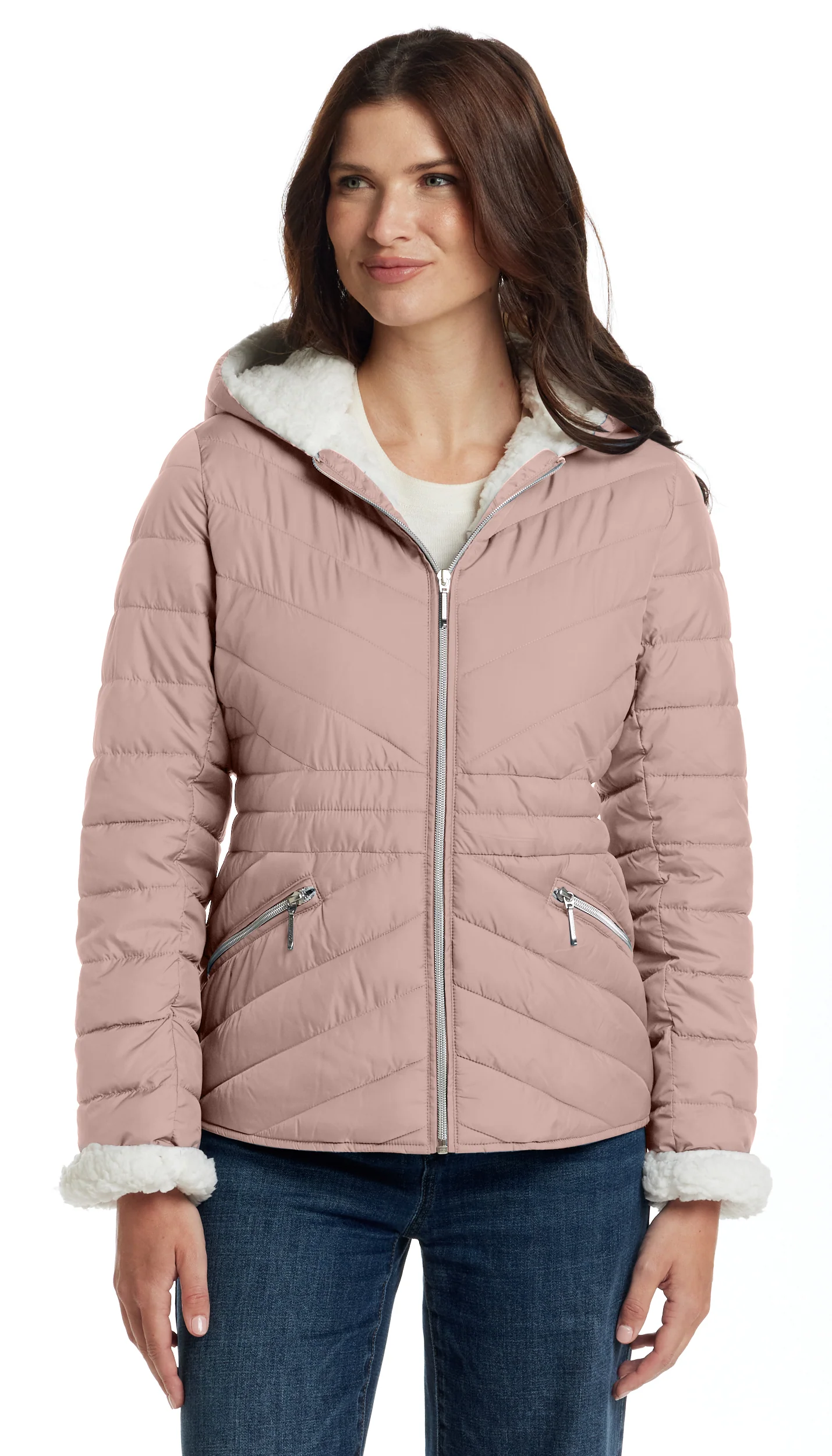CHEVRON QUILTED PUFFER COAT WITH COZY FLEECE LINING - Image 22