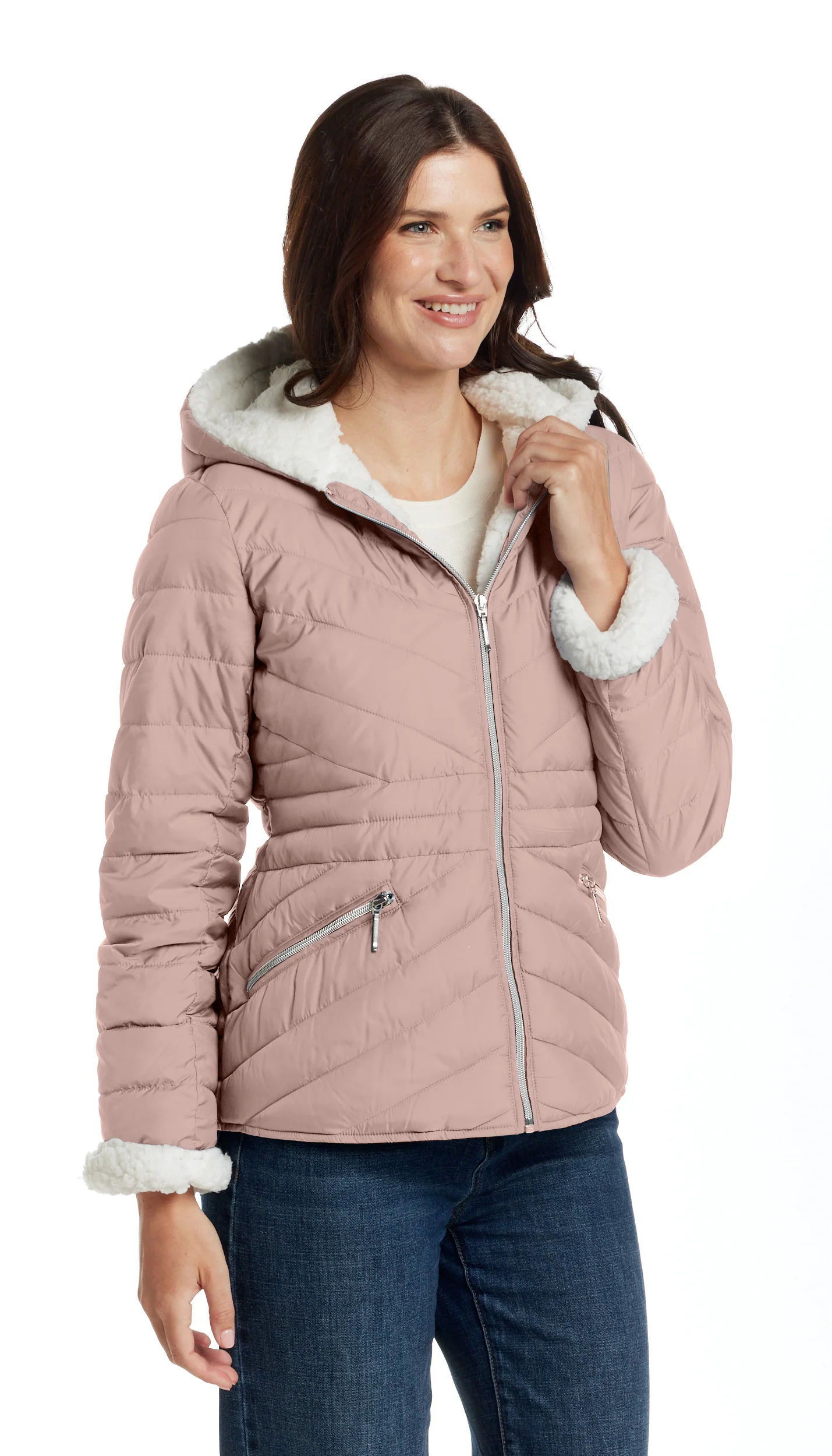 CHEVRON QUILTED PUFFER COAT WITH COZY FLEECE LINING - Image 24