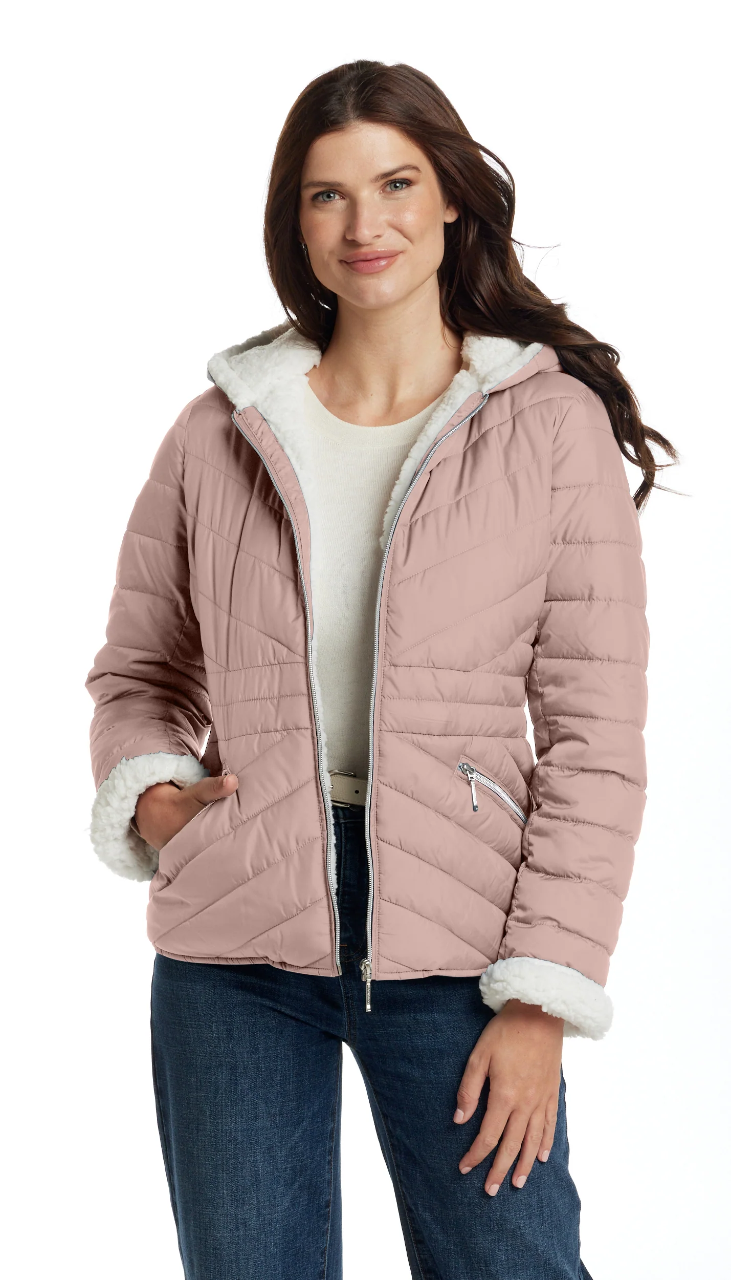 CHEVRON QUILTED PUFFER COAT WITH COZY FLEECE LINING - Image 26
