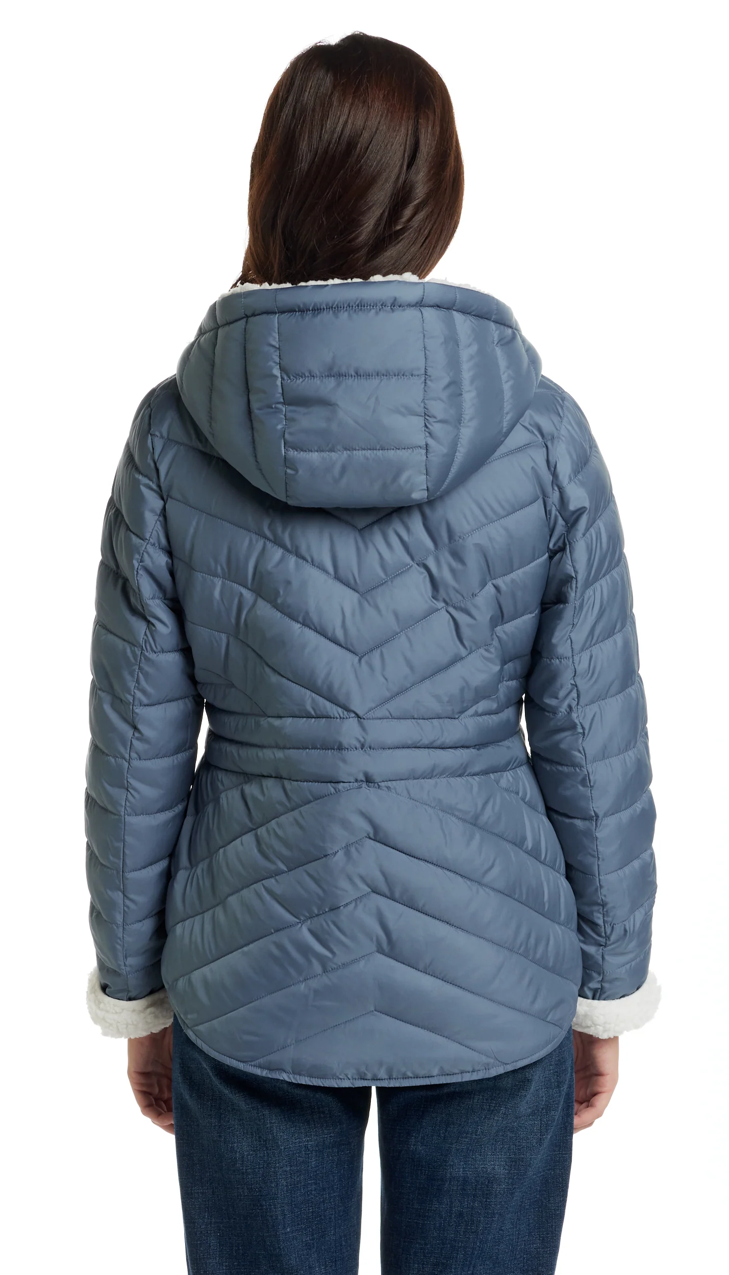 CHEVRON QUILTED PUFFER COAT WITH COZY FLEECE LINING - Image 4