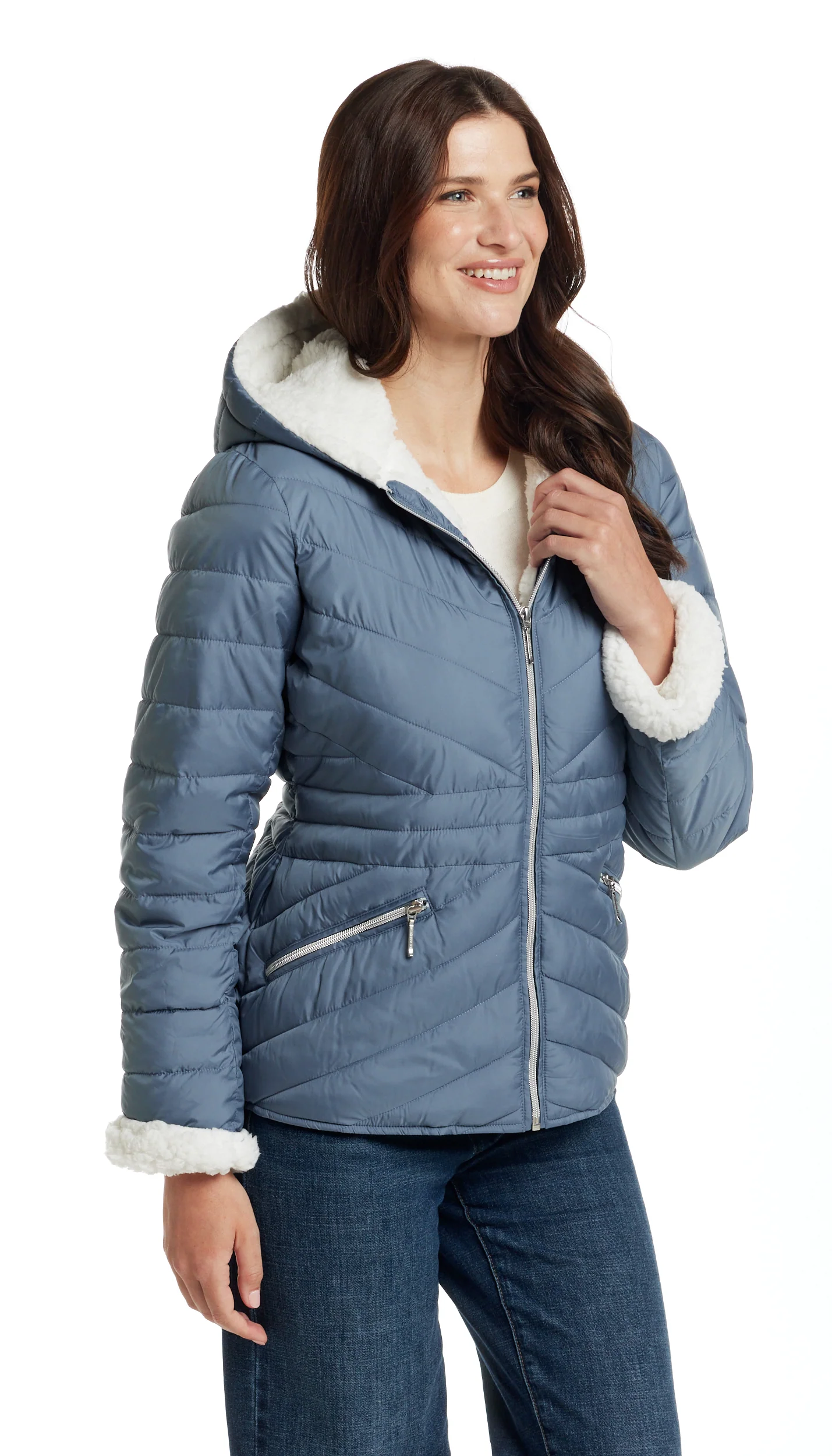 CHEVRON QUILTED PUFFER COAT WITH COZY FLEECE LINING - Image 5
