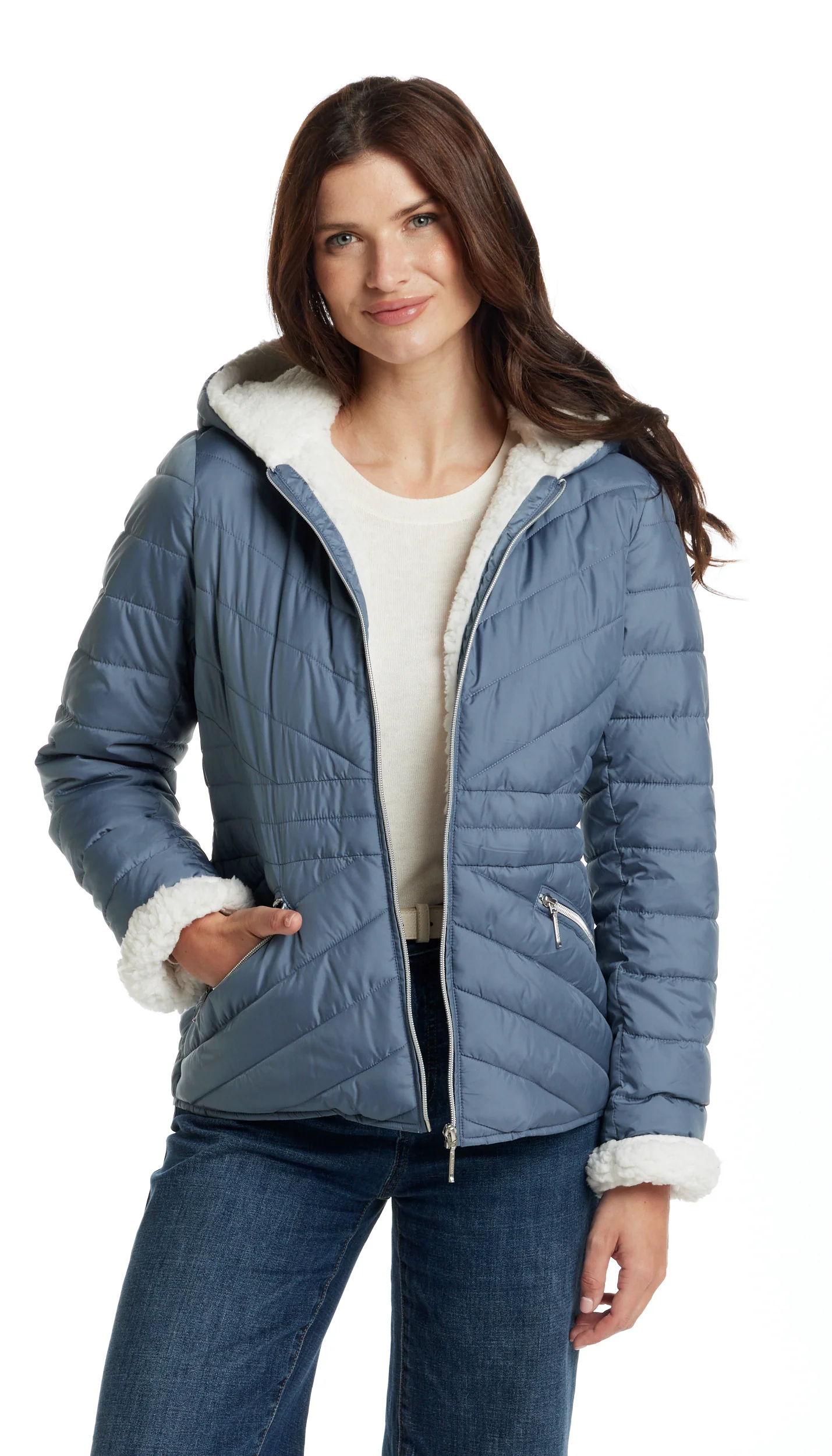 CHEVRON QUILTED PUFFER COAT WITH COZY FLEECE LINING - Image 8
