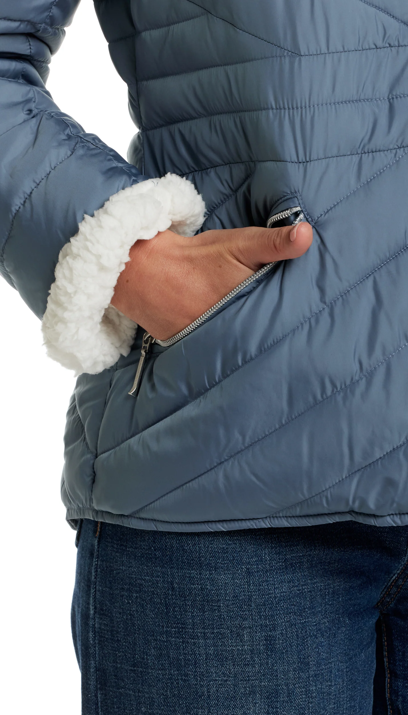 CHEVRON QUILTED PUFFER COAT WITH COZY FLEECE LINING - Image 9