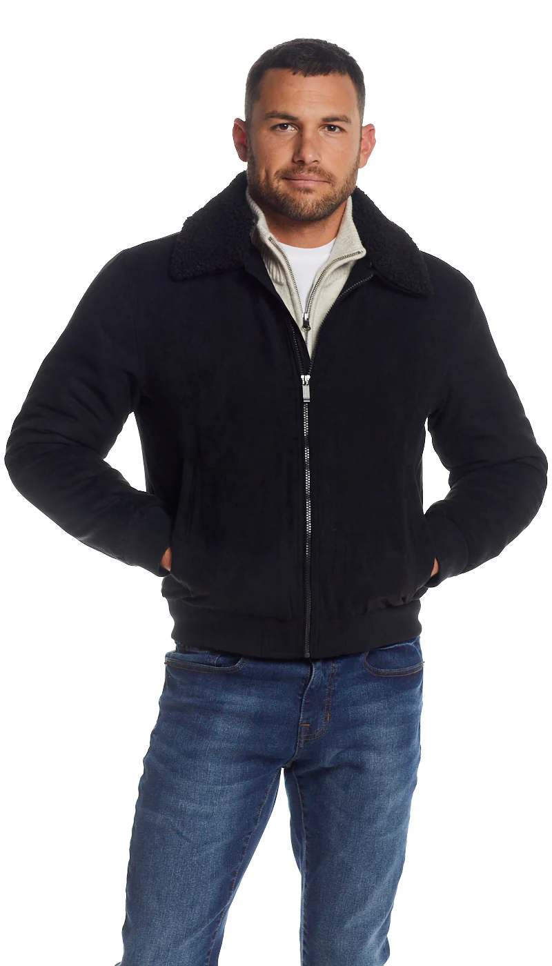 MICRO SUEDE BOMBER JACKET WITH FAUX FUR COLLAR - Image 10