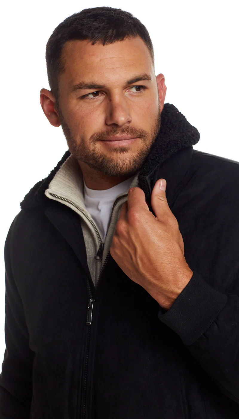 MICRO SUEDE BOMBER JACKET WITH FAUX FUR COLLAR - Image 14