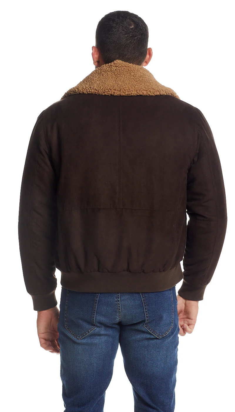 MICRO SUEDE BOMBER JACKET WITH FAUX FUR COLLAR - Image 3