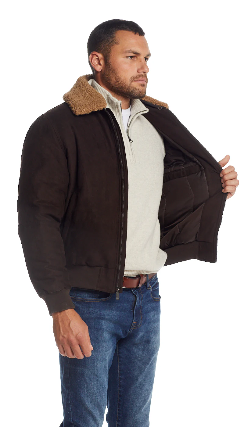 MICRO SUEDE BOMBER JACKET WITH FAUX FUR COLLAR - Image 6