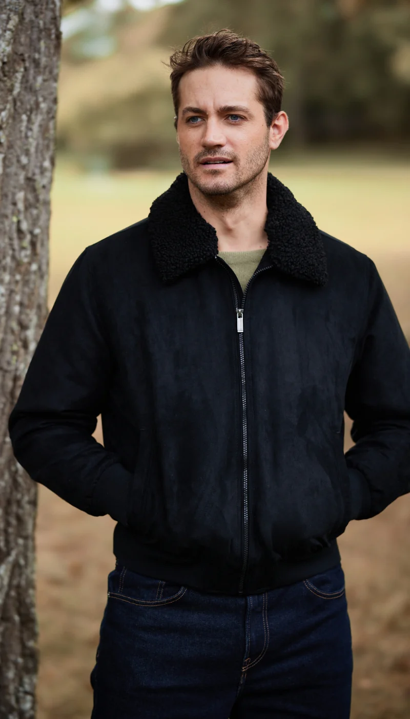 MICRO SUEDE BOMBER JACKET WITH FAUX FUR COLLAR - Image 9