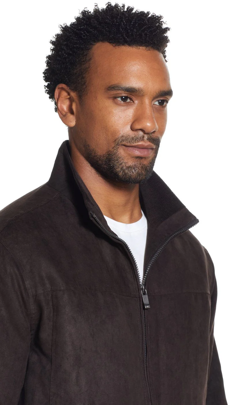 MICROSUEDE STAND COLLAR BOMBER JACKET - Image 4