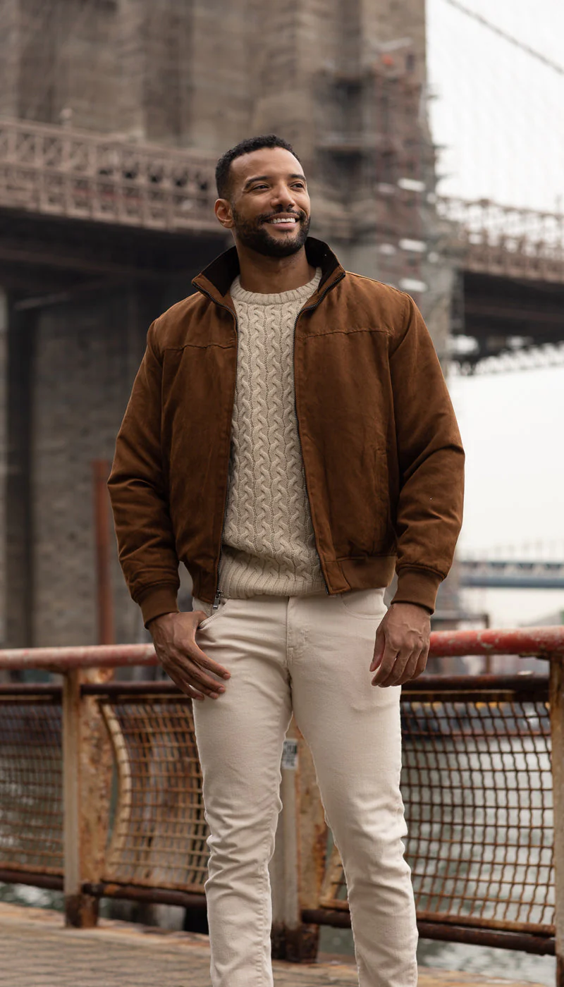 MICROSUEDE STAND COLLAR BOMBER JACKET - Image 6