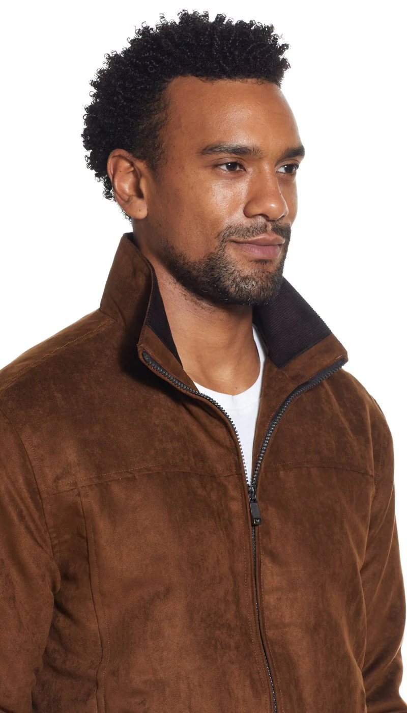 MICROSUEDE STAND COLLAR BOMBER JACKET - Image 9