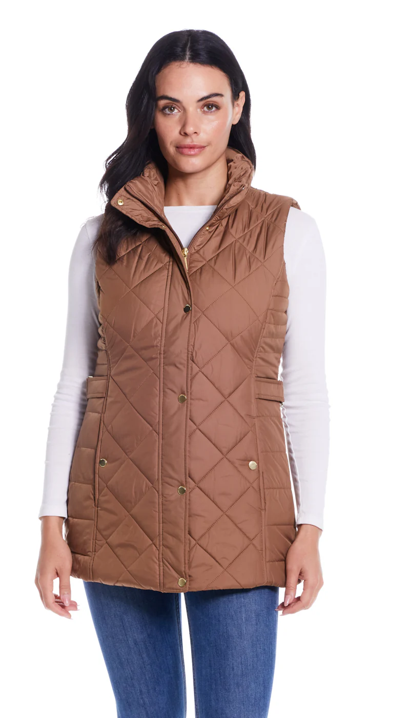 DIAMOND QUILTED LONG LINE CLINCHED VEST - Image 14