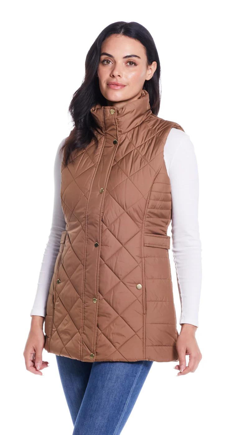 DIAMOND QUILTED LONG LINE CLINCHED VEST - Image 16