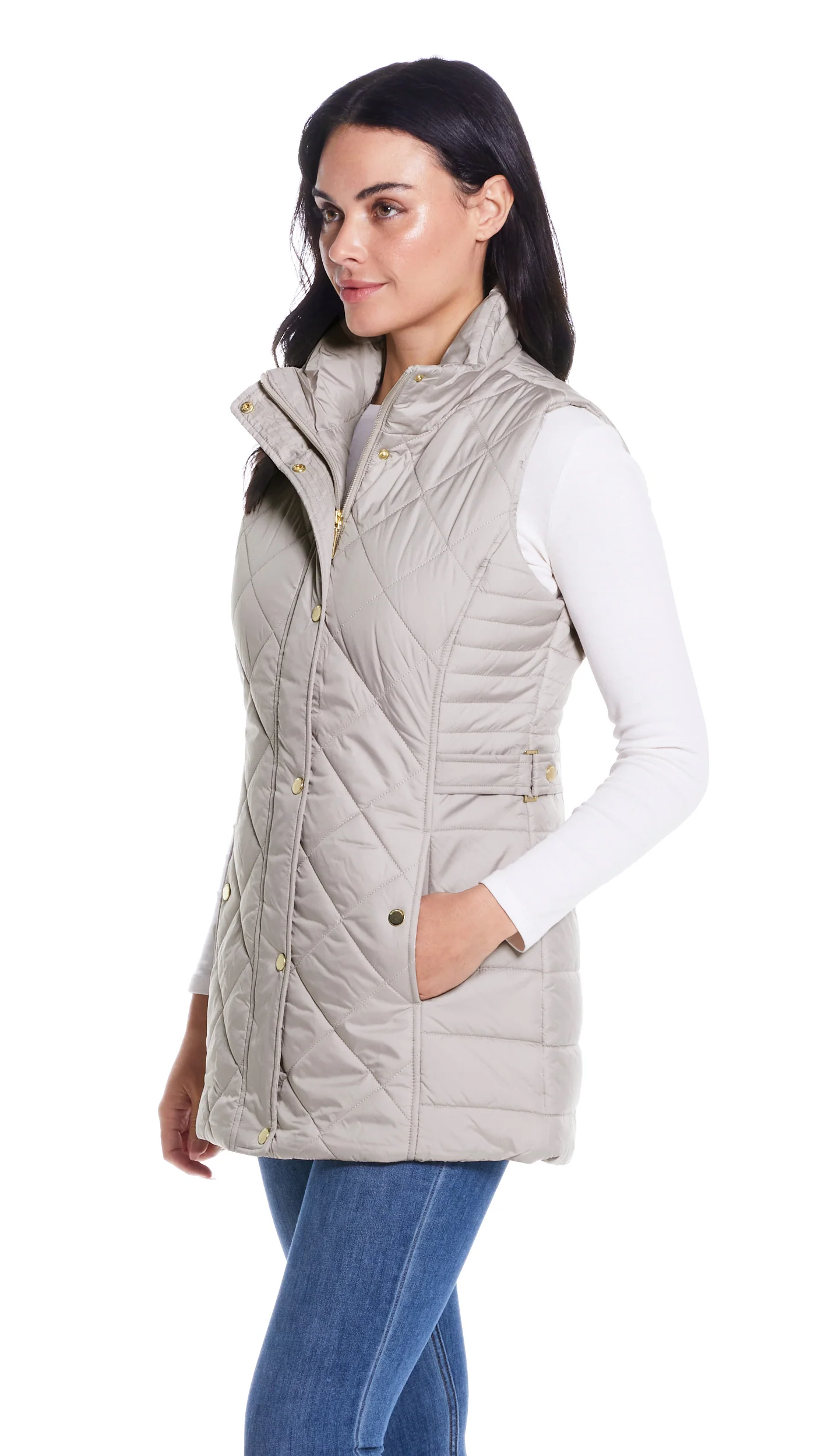 DIAMOND QUILTED LONG LINE CLINCHED VEST - Image 5