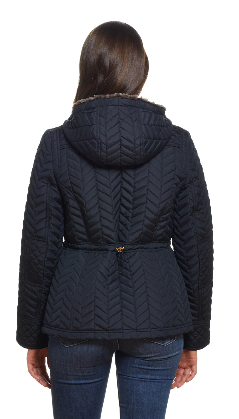 QUILTED HOODED ANORAK WITH FAUX FUR INNER TRIM - Image 10