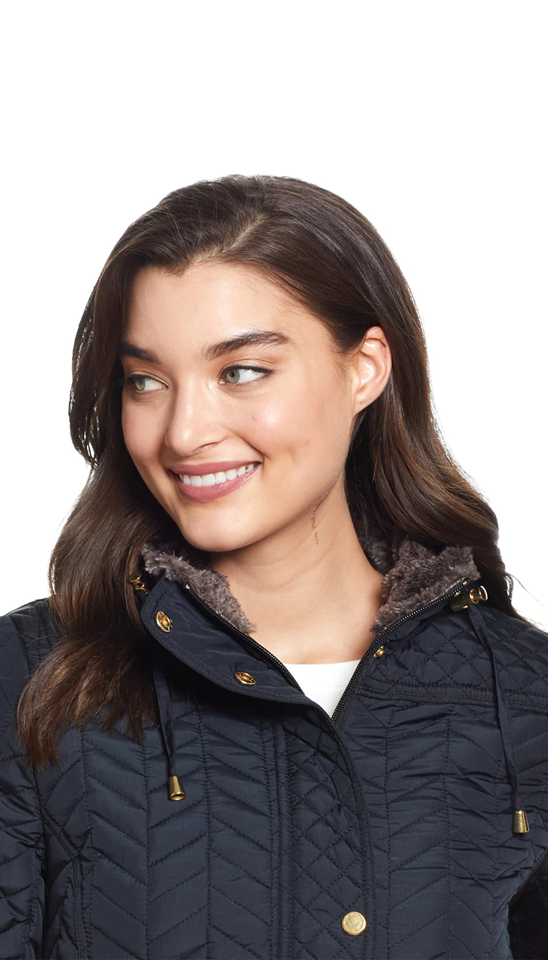 QUILTED HOODED ANORAK WITH FAUX FUR INNER TRIM - Image 12