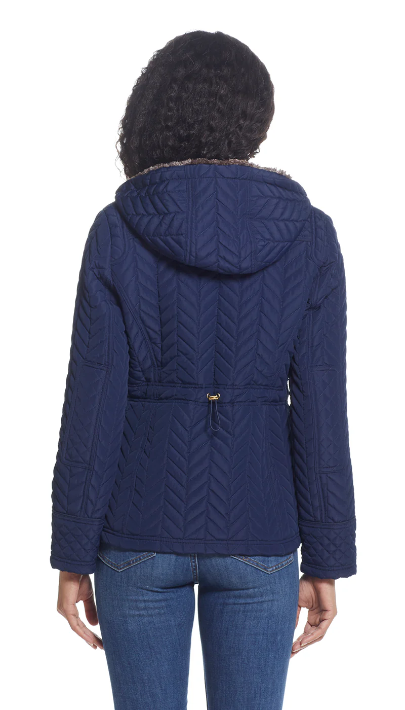 QUILTED HOODED ANORAK WITH FAUX FUR INNER TRIM - Image 16