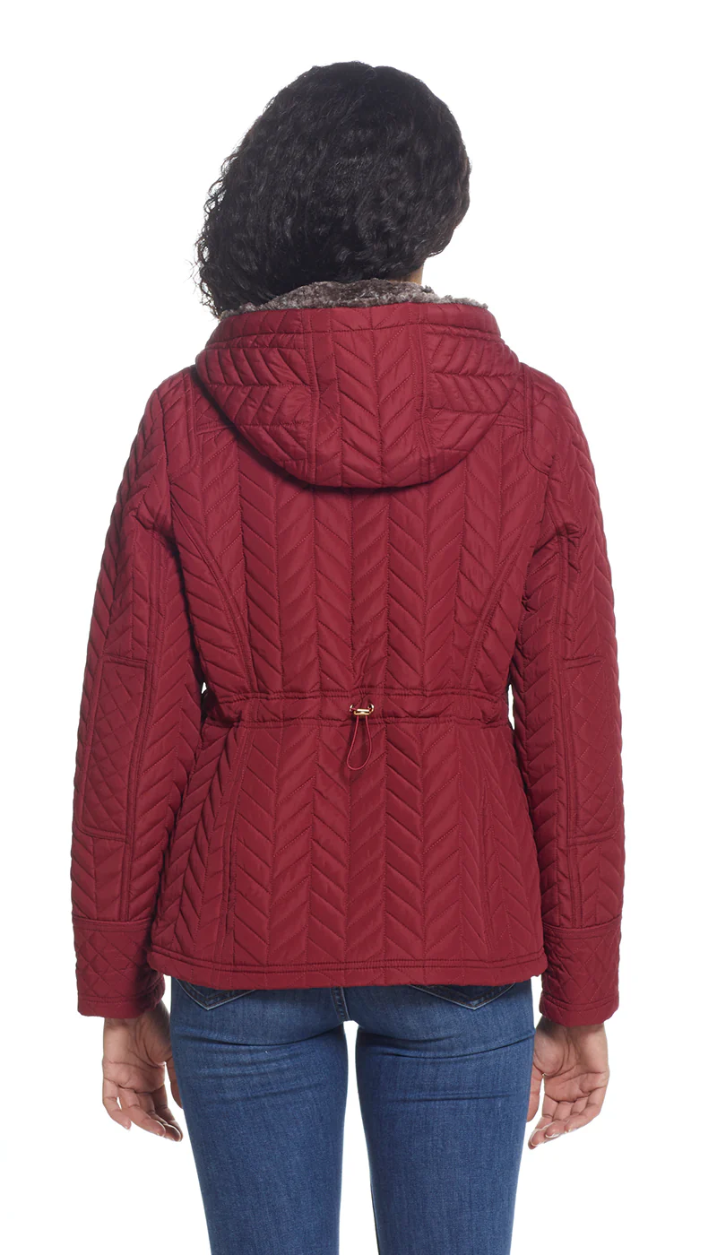 QUILTED HOODED ANORAK WITH FAUX FUR INNER TRIM - Image 3